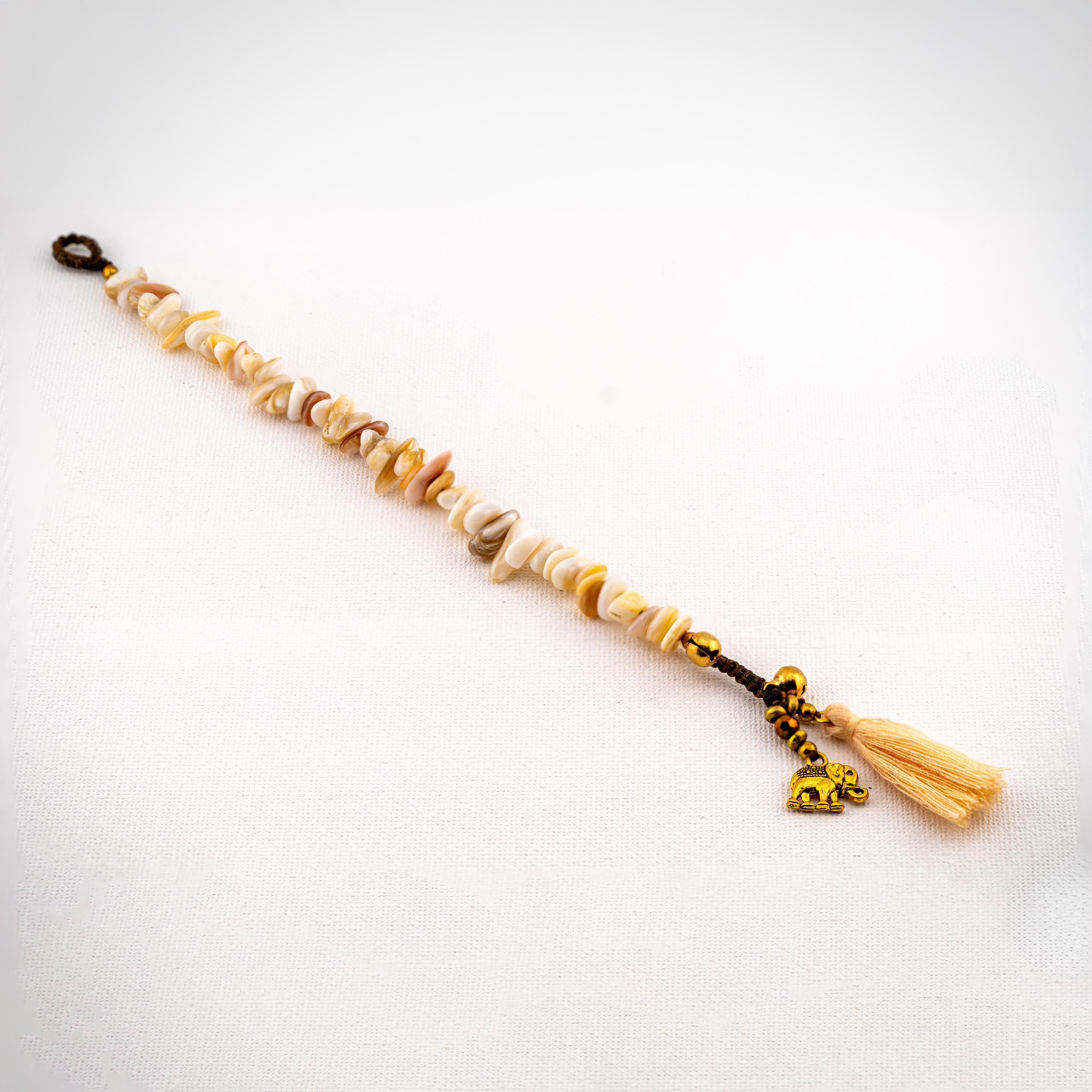 Cream Stone Elephant Bracelet for Women, Adjustable Thai Jewelry, Monk Blessed | Artisan Stone