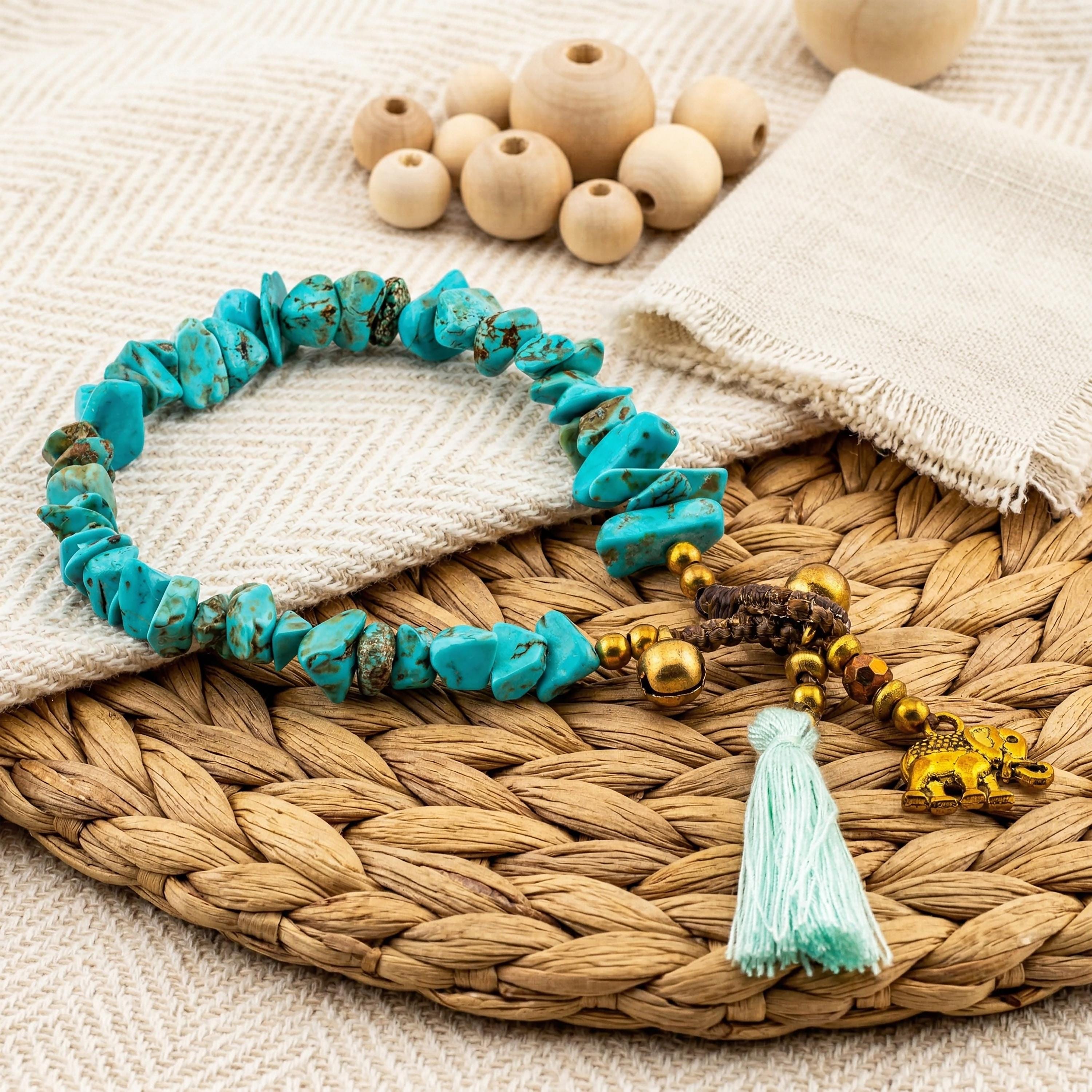 Turquoise-Tone Stone Elephant Bracelet for Women, Thai Handmade, Monk Blessed | Artisan Stone