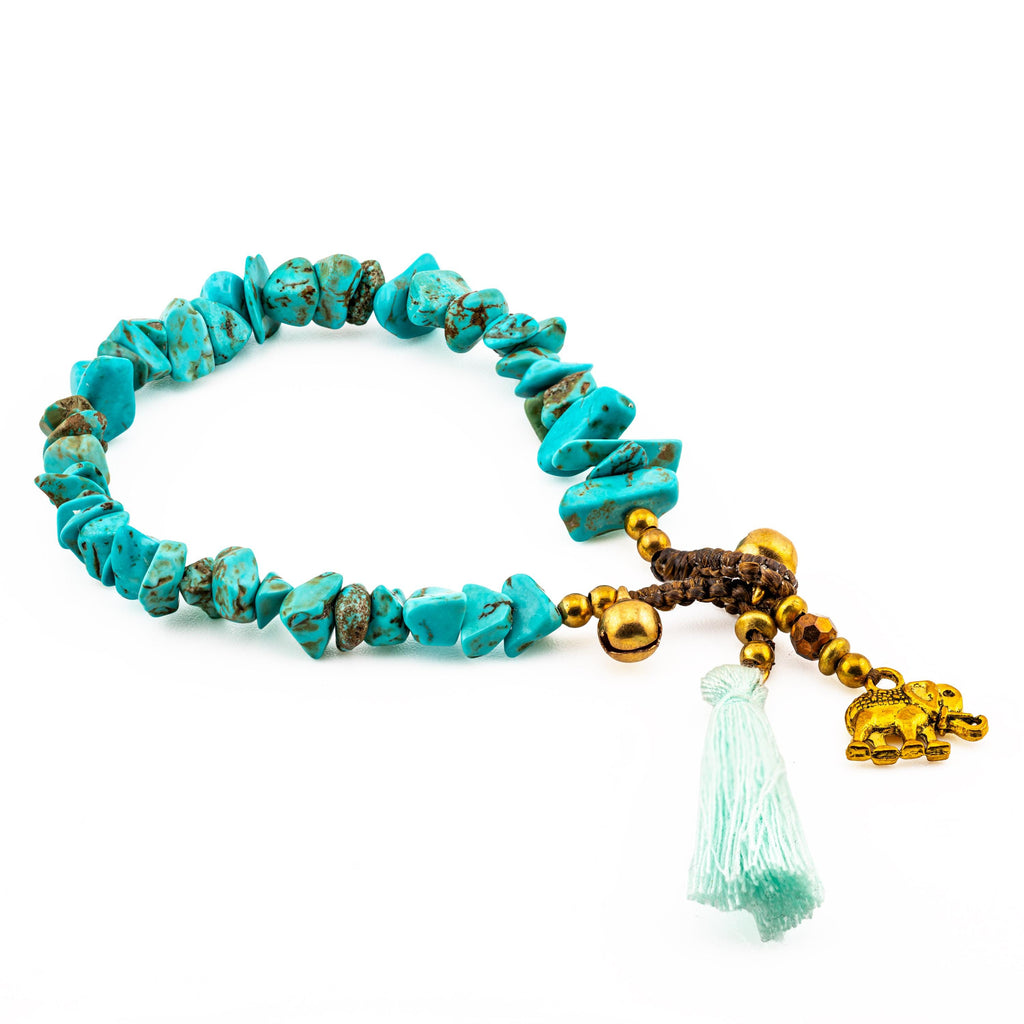 Turquoise-Tone Stone Elephant Bracelet for Women, Thai Handmade, Monk Blessed | Artisan Stone