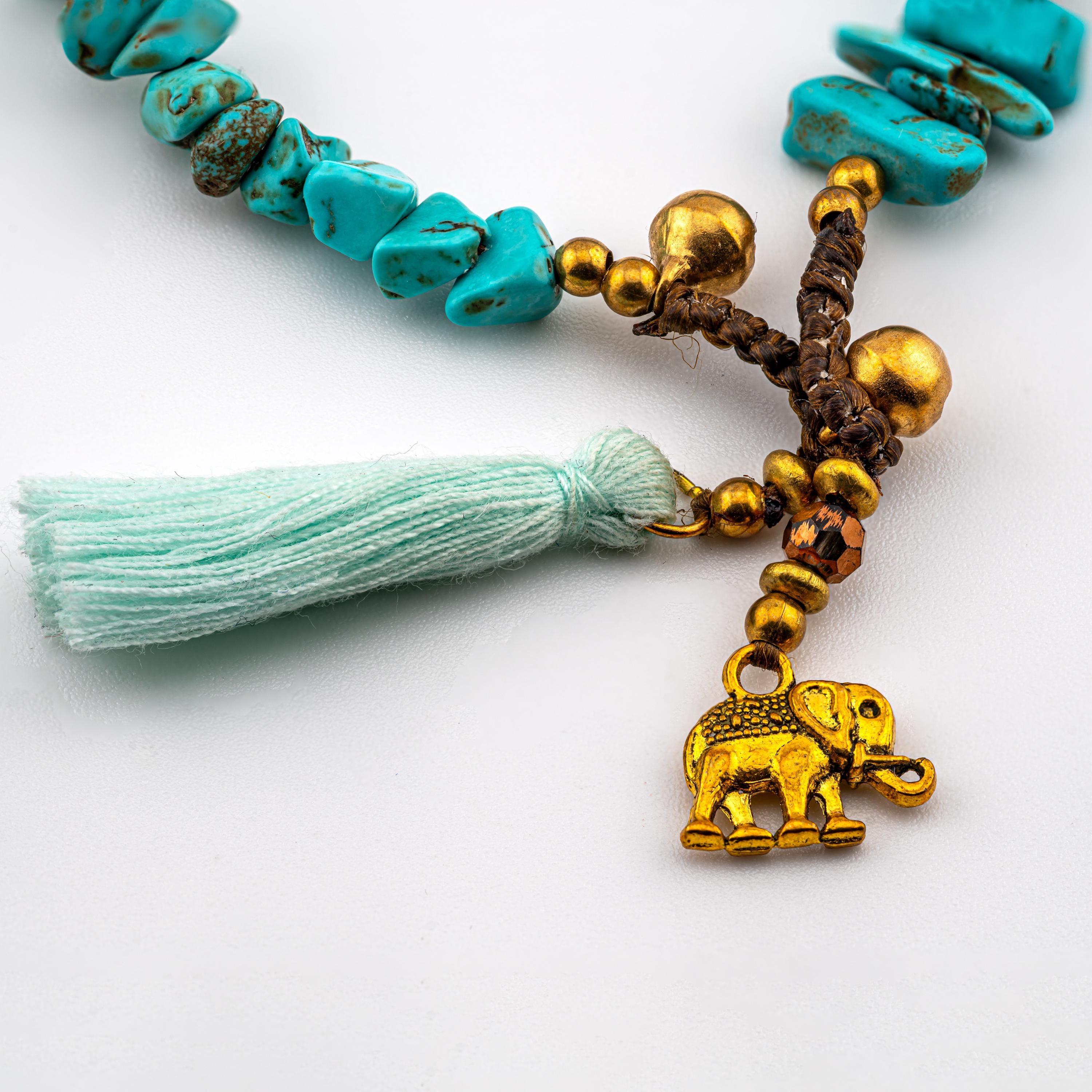 Turquoise-Tone Stone Elephant Bracelet for Women, Thai Handmade, Monk Blessed | Artisan Stone