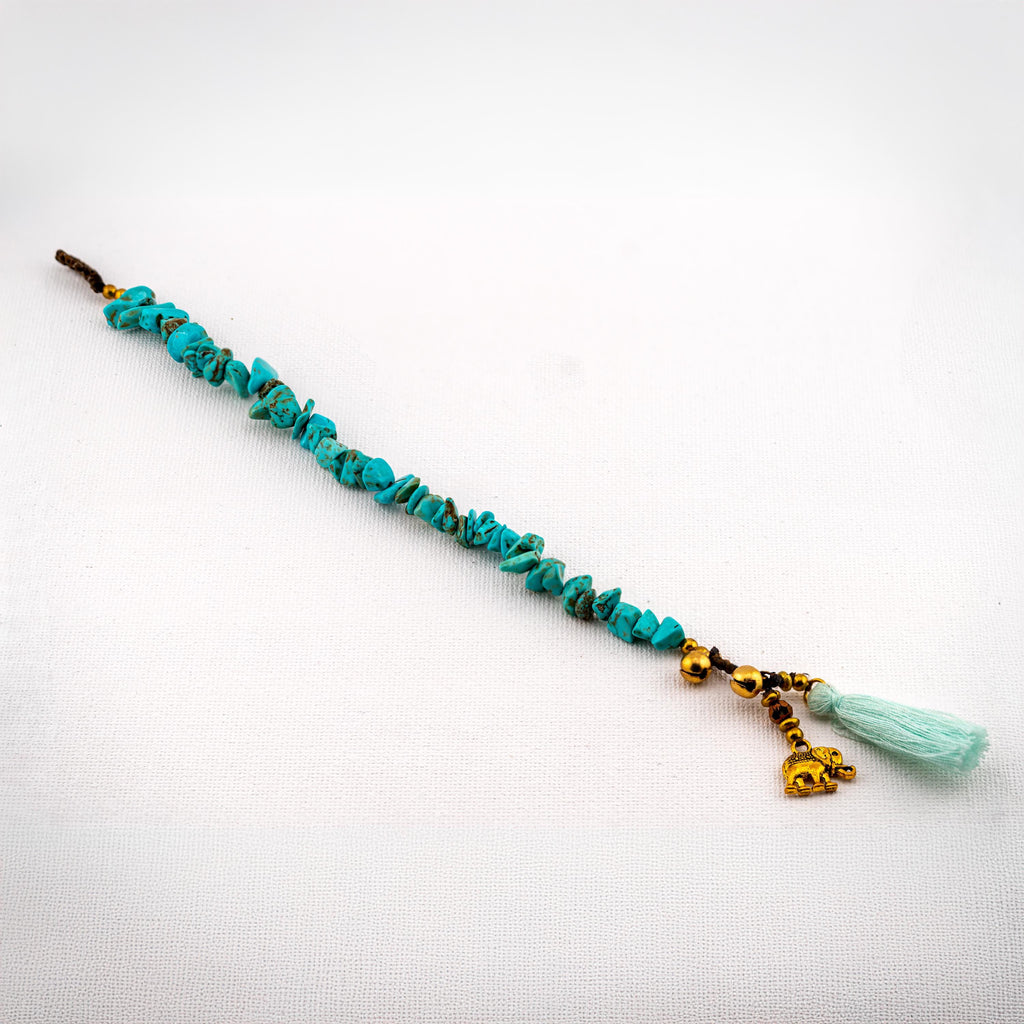 Turquoise-Tone Stone Elephant Bracelet for Women, Thai Handmade, Monk Blessed | Artisan Stone