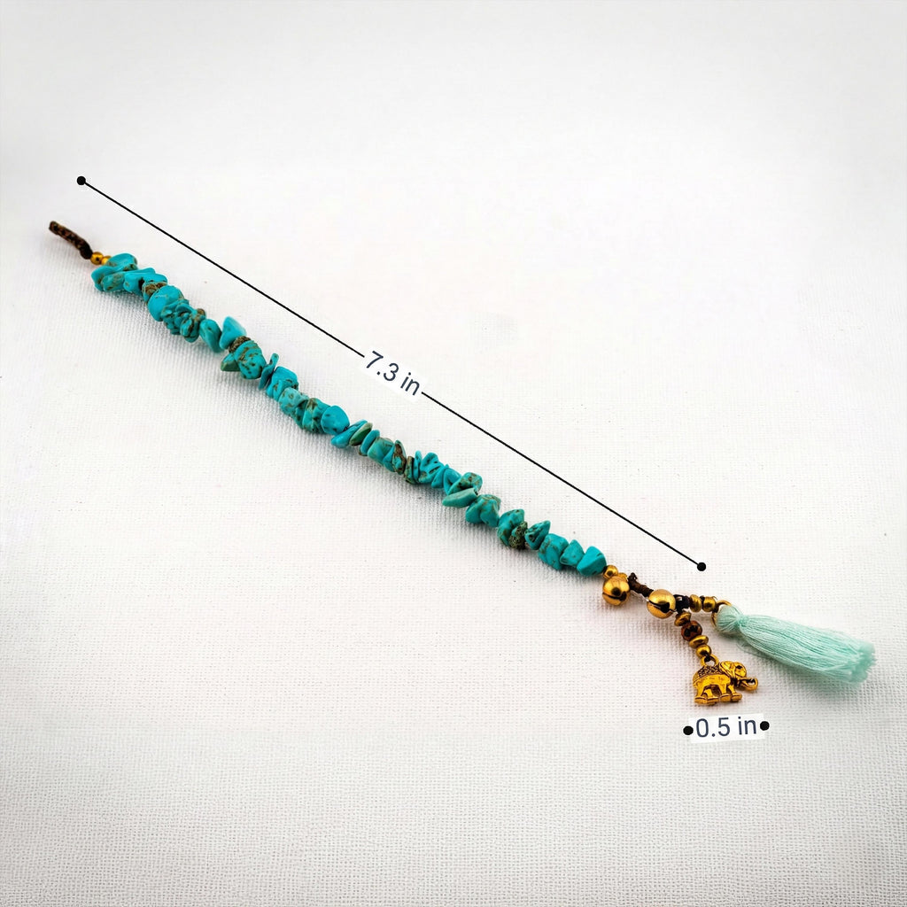 Turquoise-Tone Stone Elephant Bracelet for Women, Thai Handmade, Monk Blessed | Artisan Stone