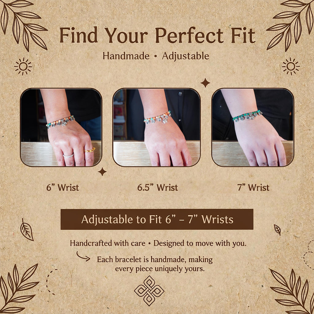 Handmade Thai Boho Bracelet with Green Stone and Silver Elephant Charm