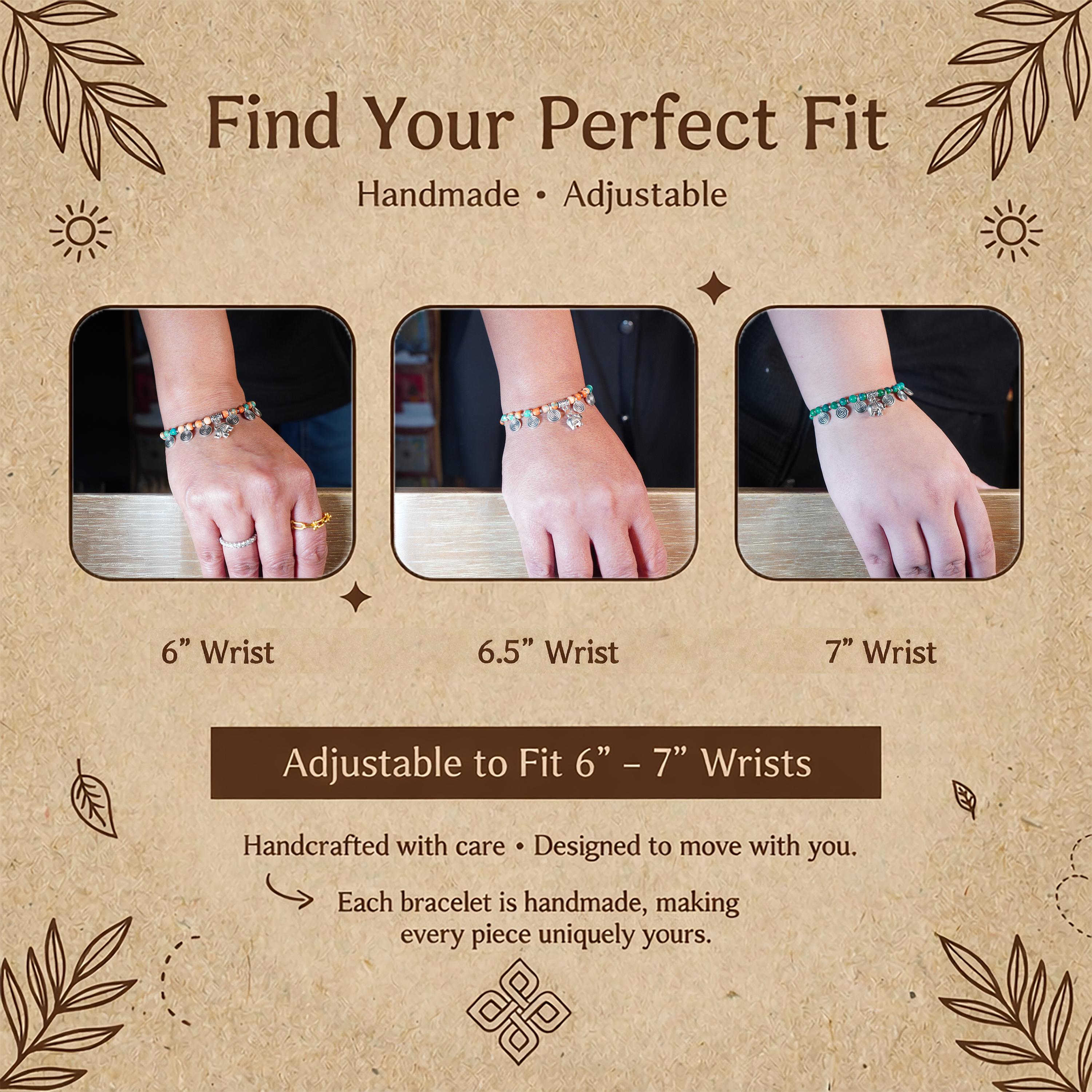 Handmade Thai Boho Bracelet with Green Stone and Silver Elephant Charm