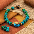 Turquoise Green Inlay Bracelet for Women, Adjustable Thai Jewelry, Monk Blessed | Artisan Mantra