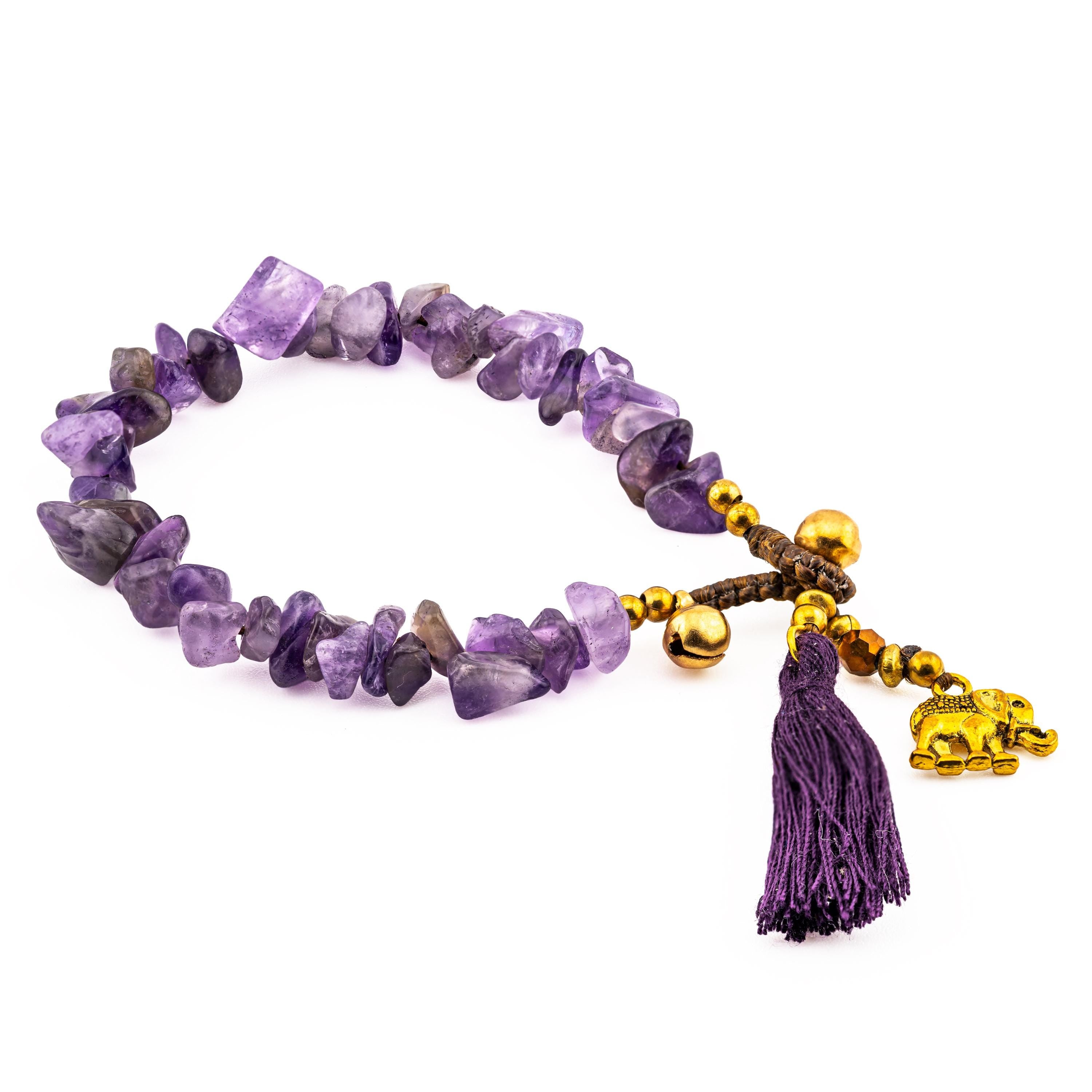 Purple Stone Elephant Bracelet for Women, Adjustable Thai Jewelry, Monk Blessed | Artisan Stone