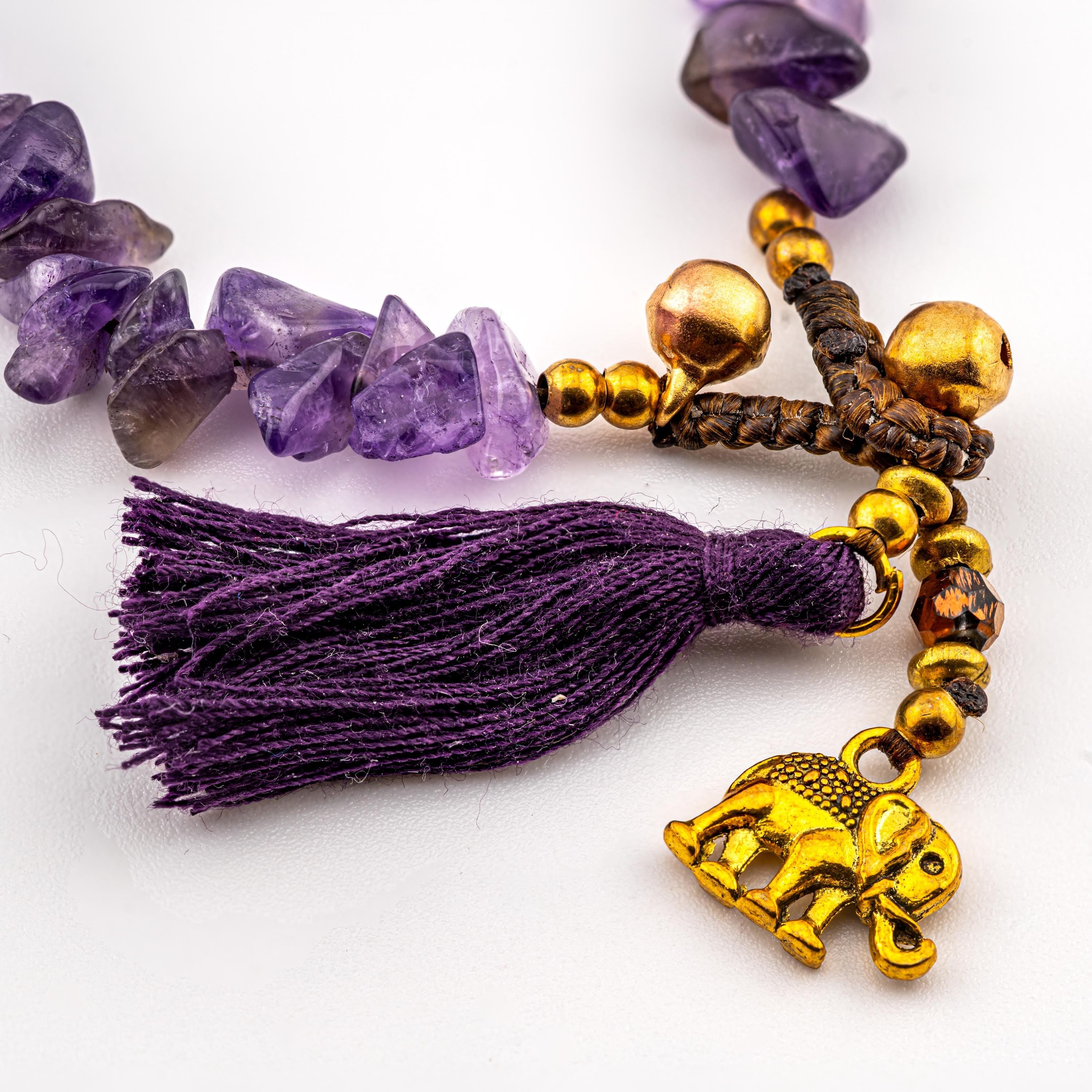 Purple Stone Elephant Bracelet for Women, Adjustable Thai Jewelry, Monk Blessed | Artisan Stone