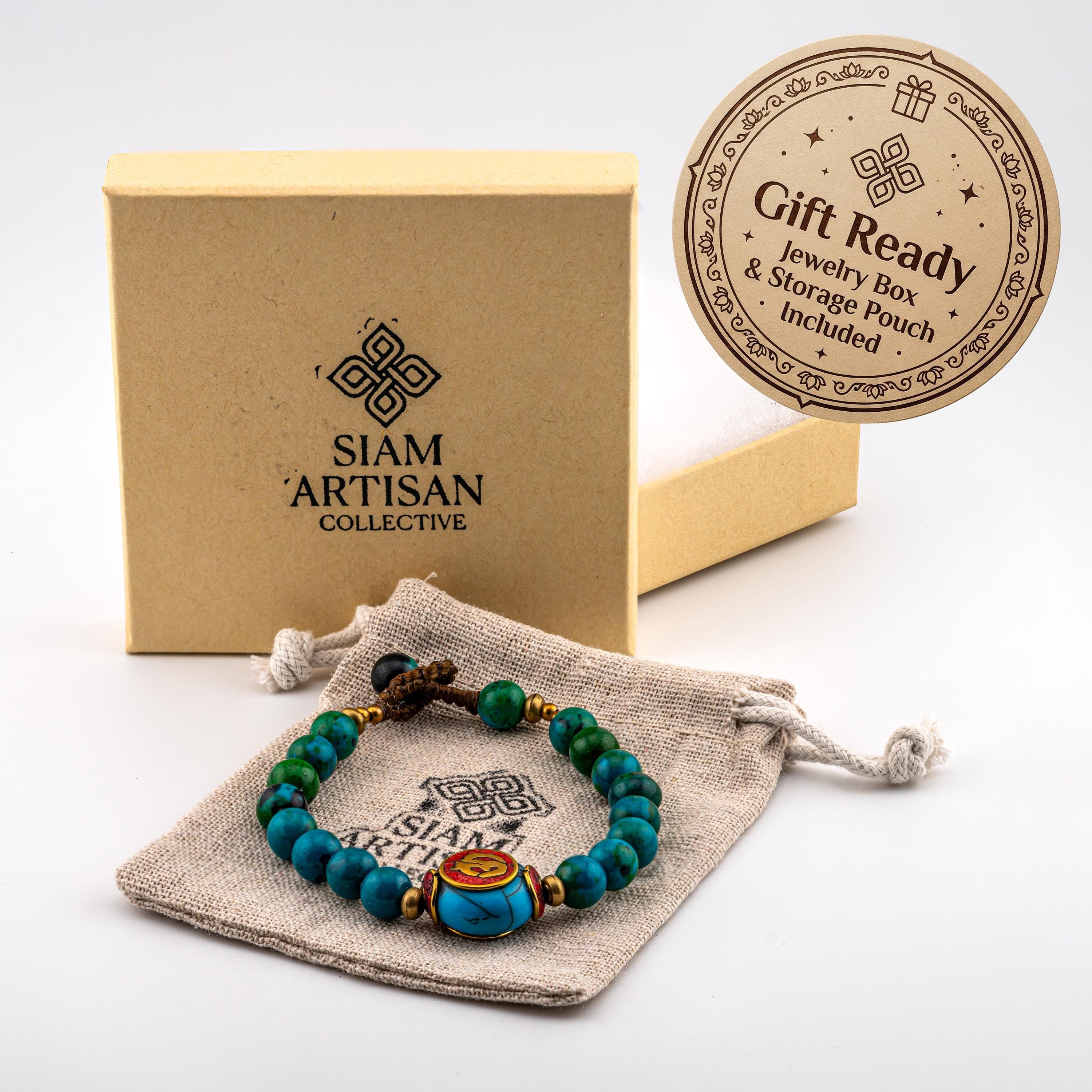 Turquoise Green Inlay Bracelet for Women, Adjustable Thai Jewelry, Monk Blessed | Artisan Mantra