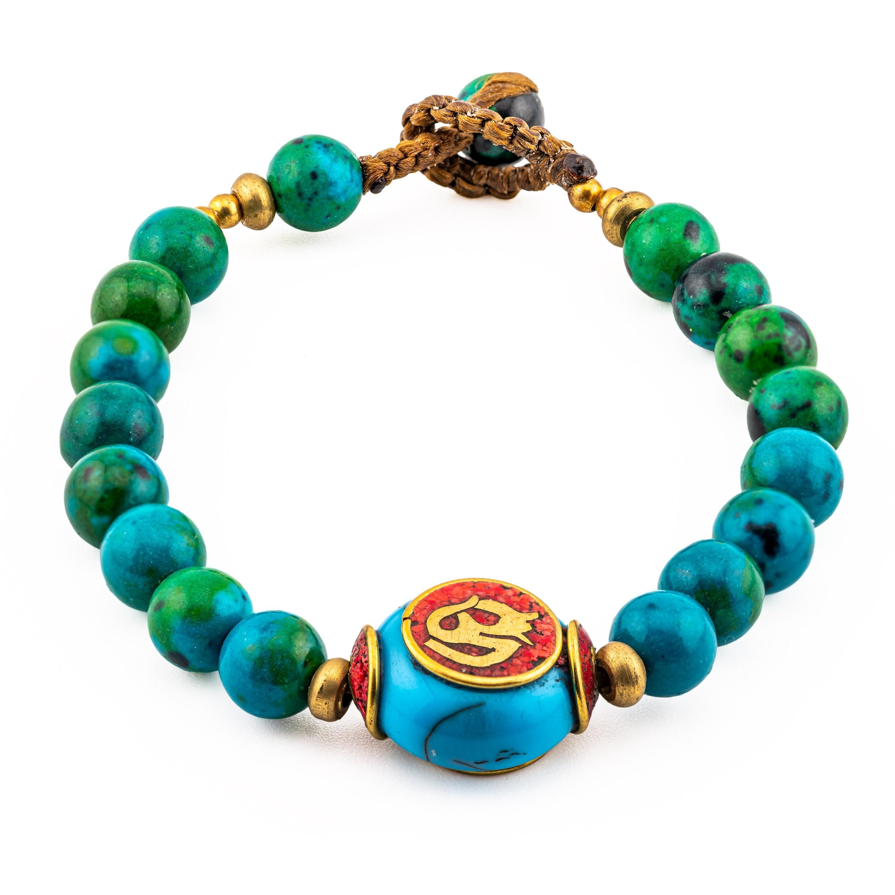 Turquoise Green Inlay Bracelet for Women, Adjustable Thai Jewelry, Monk Blessed | Artisan Mantra