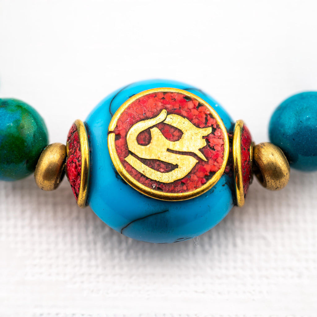 Turquoise Green Inlay Bracelet for Women, Adjustable Thai Jewelry, Monk Blessed | Artisan Mantra