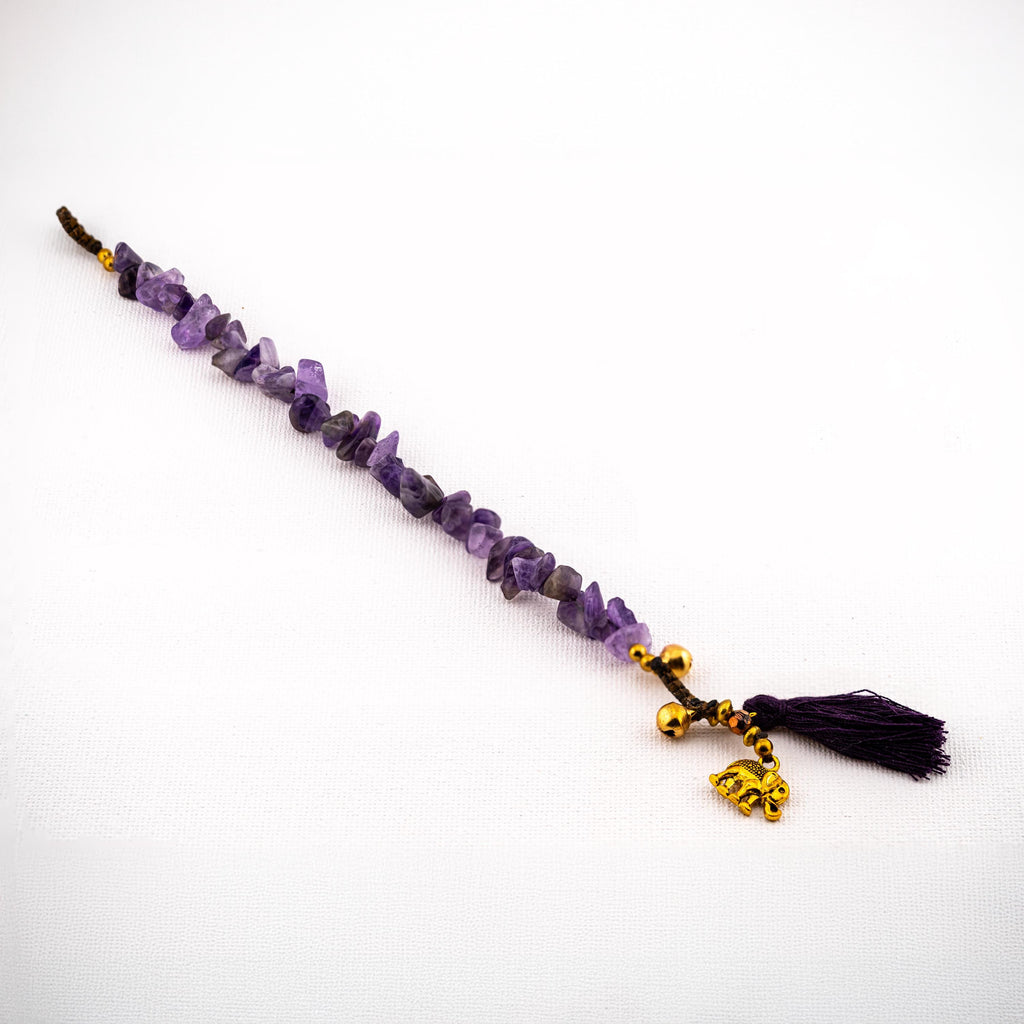Purple Stone Elephant Bracelet for Women, Adjustable Thai Jewelry, Monk Blessed | Artisan Stone