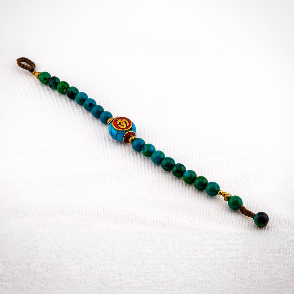 Turquoise Green Inlay Bracelet for Women, Adjustable Thai Jewelry, Monk Blessed | Artisan Mantra