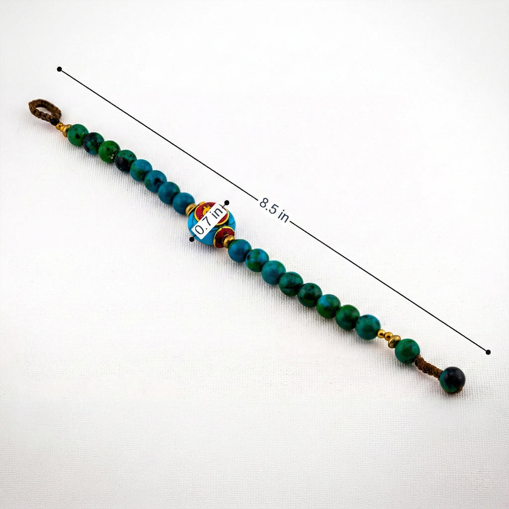 Turquoise Green Inlay Bracelet for Women, Adjustable Thai Jewelry, Monk Blessed | Artisan Mantra