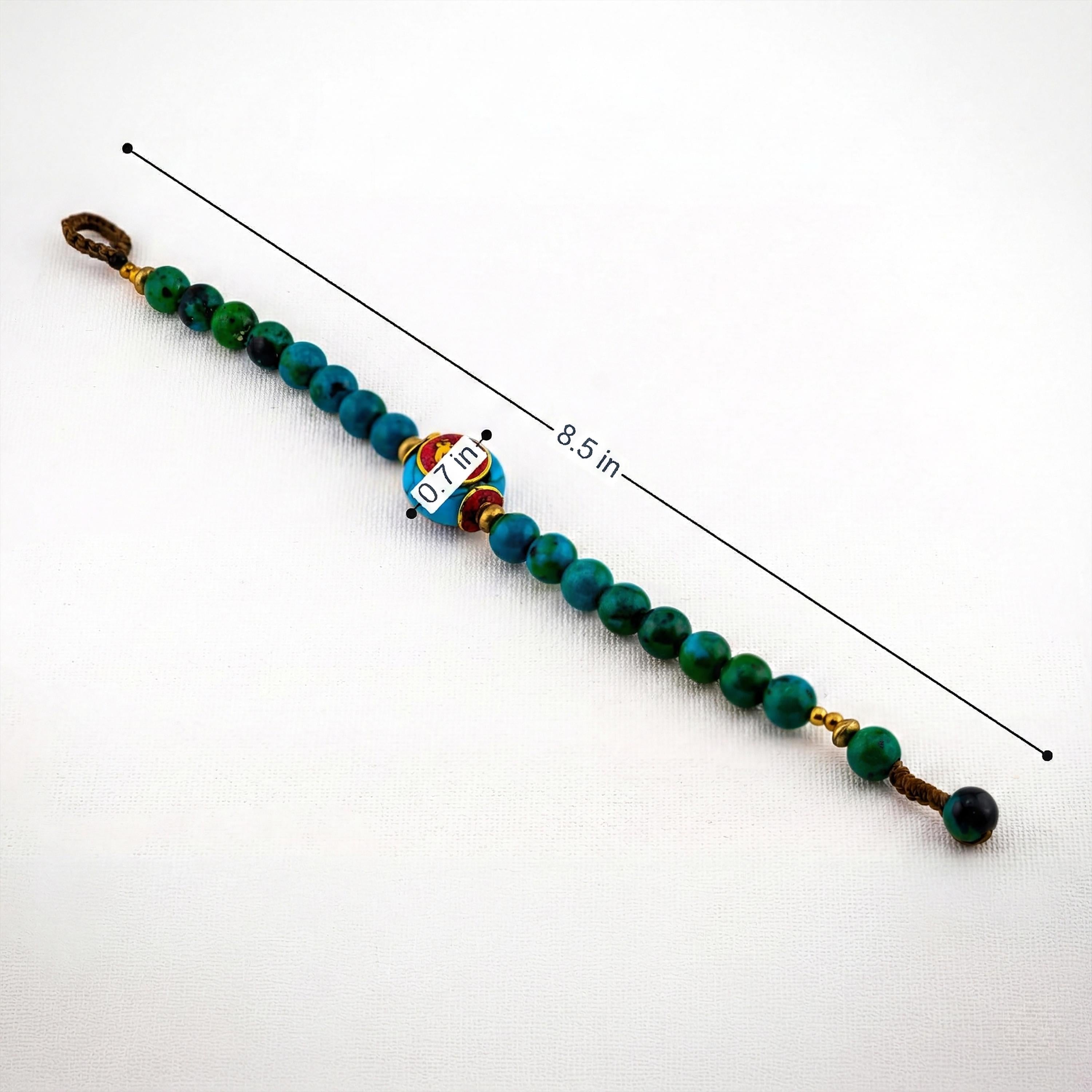Turquoise Green Inlay Bracelet for Women, Adjustable Thai Jewelry, Monk Blessed | Artisan Mantra