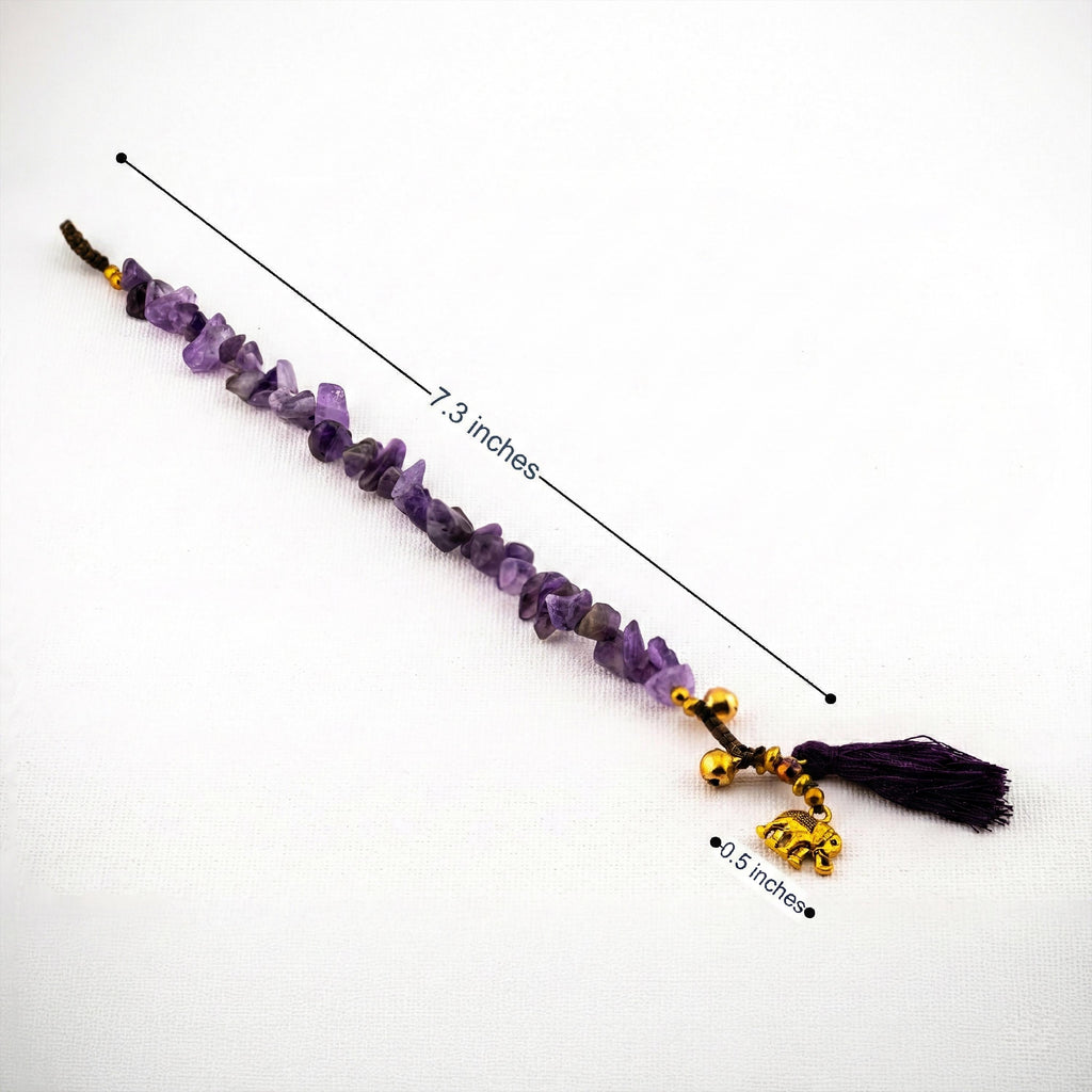 Purple Stone Elephant Bracelet for Women, Adjustable Thai Jewelry, Monk Blessed | Artisan Stone