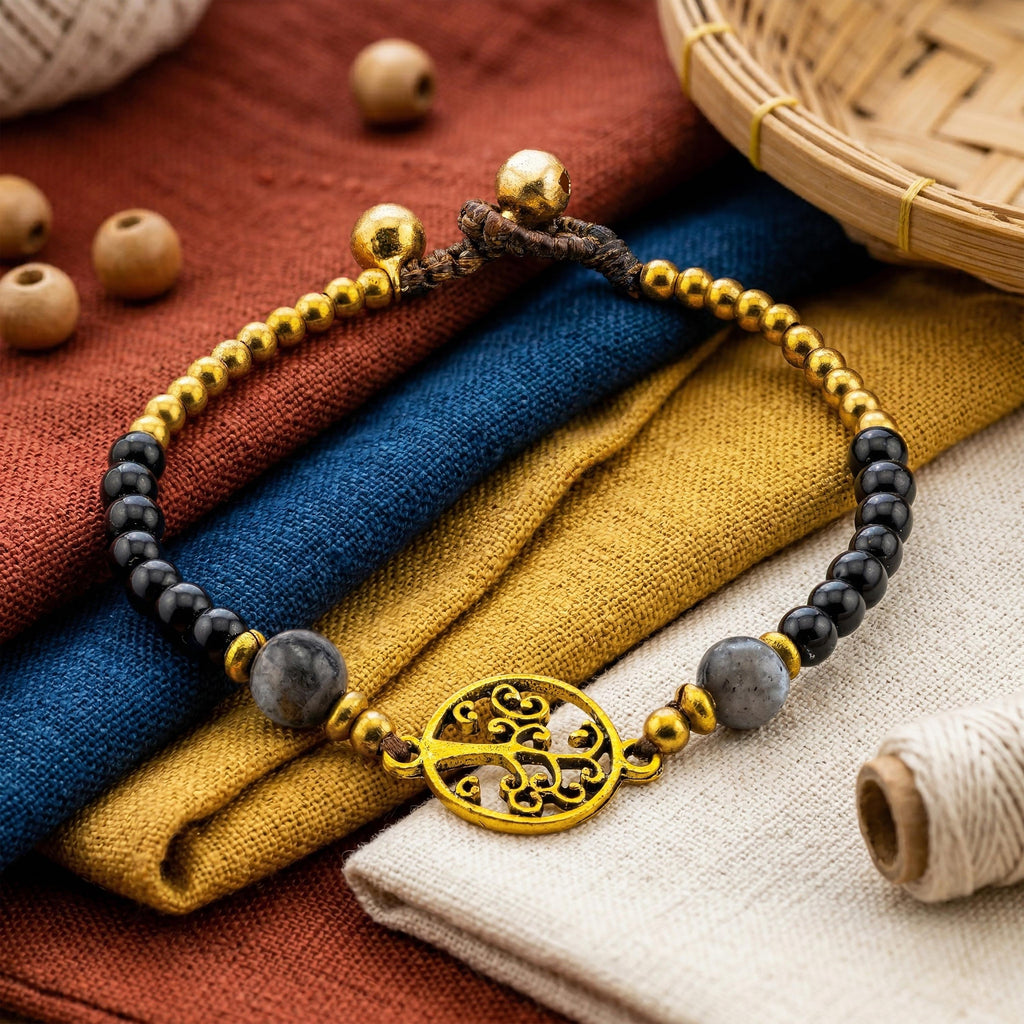 Black Stone Tree of Life Bracelet for Women, Thai Handmade, Monk Blessed | Artisan Roots