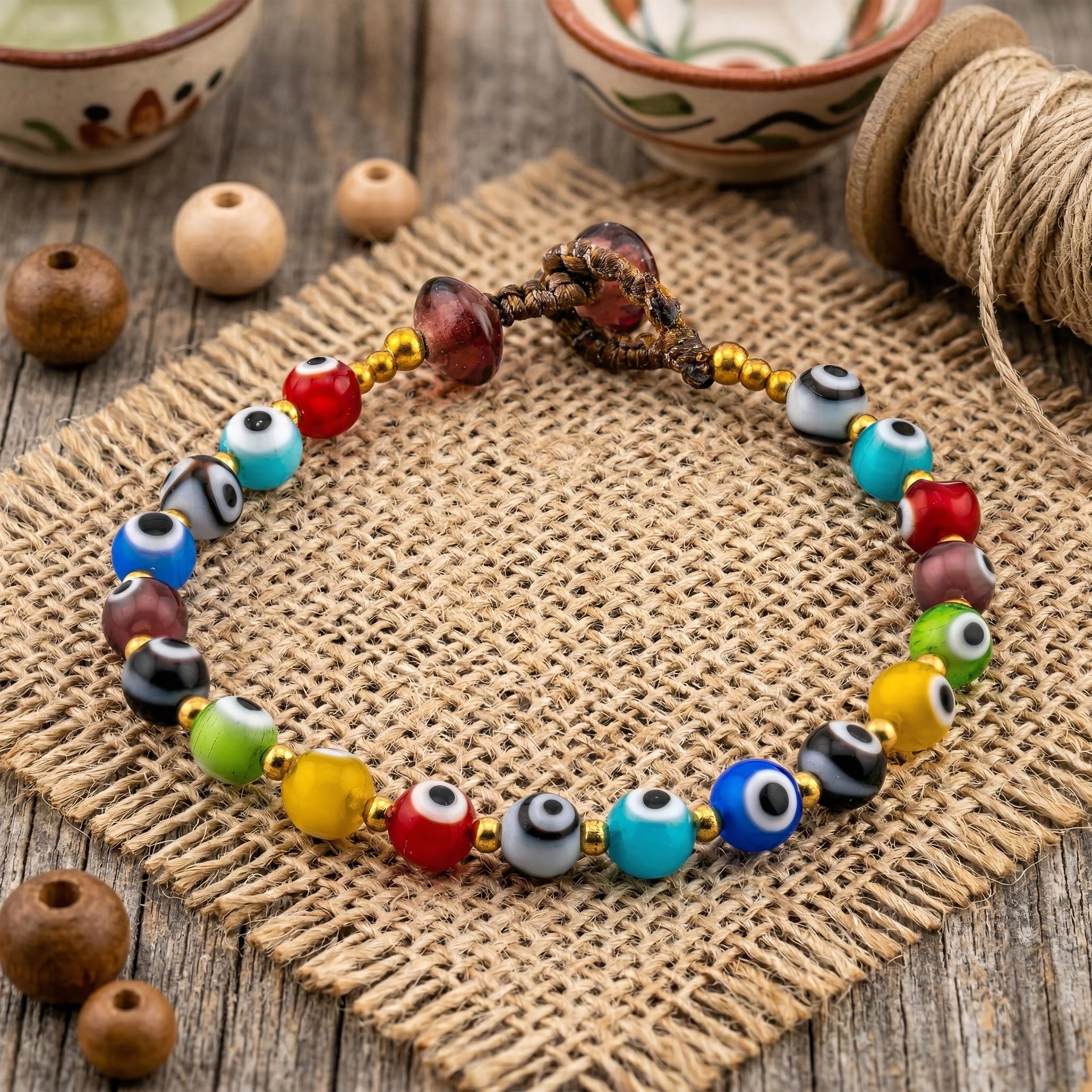 Colorful Evil Eye Bracelet for Women, Adjustable Thai Jewelry, Monk Blessed | Artisan Shield