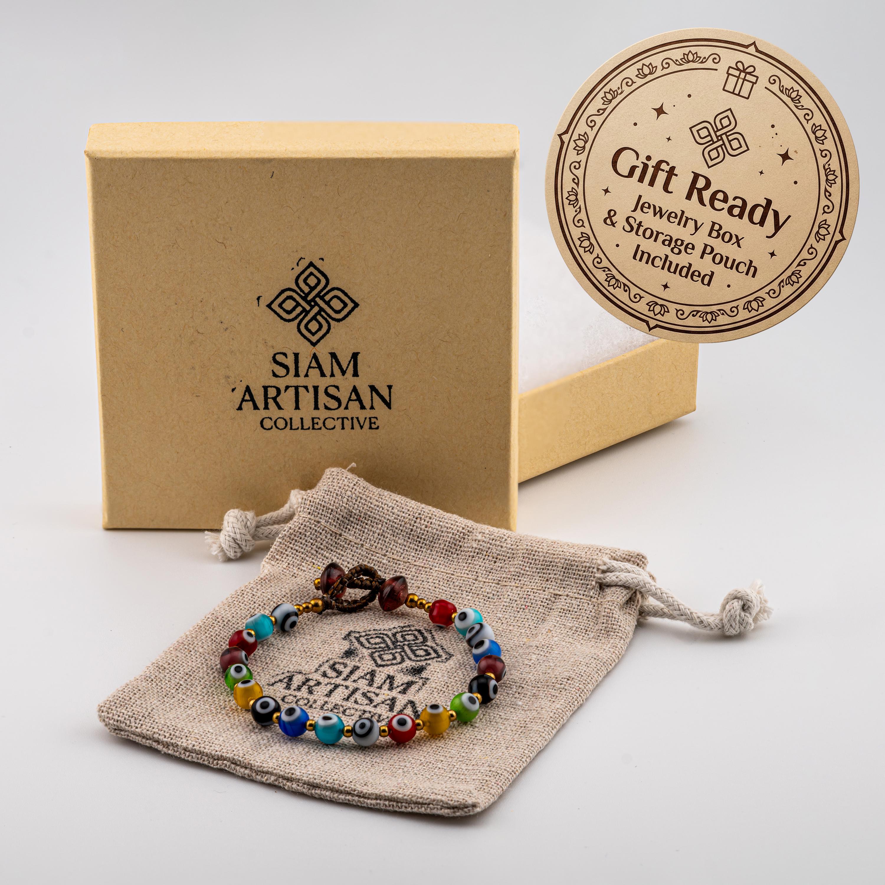 Colorful Evil Eye Bracelet for Women, Adjustable Thai Jewelry, Monk Blessed | Artisan Shield