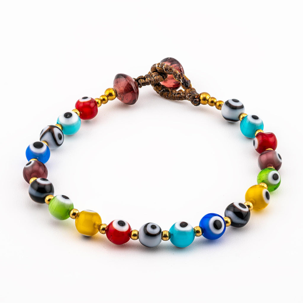 Colorful Evil Eye Bracelet for Women, Adjustable Thai Jewelry, Monk Blessed | Artisan Shield