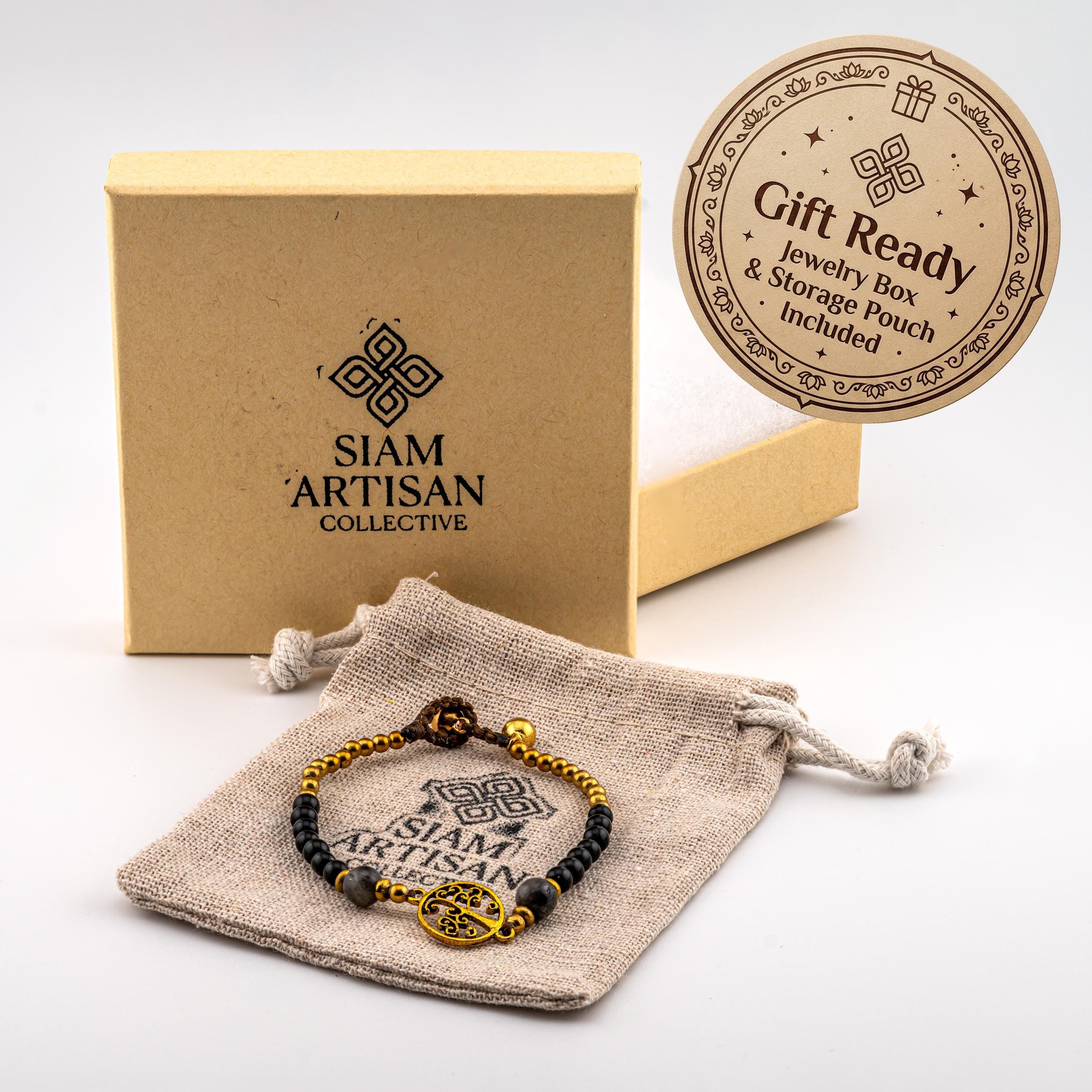 Black Stone Tree of Life Bracelet for Women, Thai Handmade, Monk Blessed | Artisan Roots