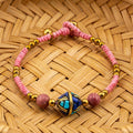 Pink Stone Inlay Bracelet for Women, Adjustable Thai Jewelry, Monk Blessed | Artisan Bloom