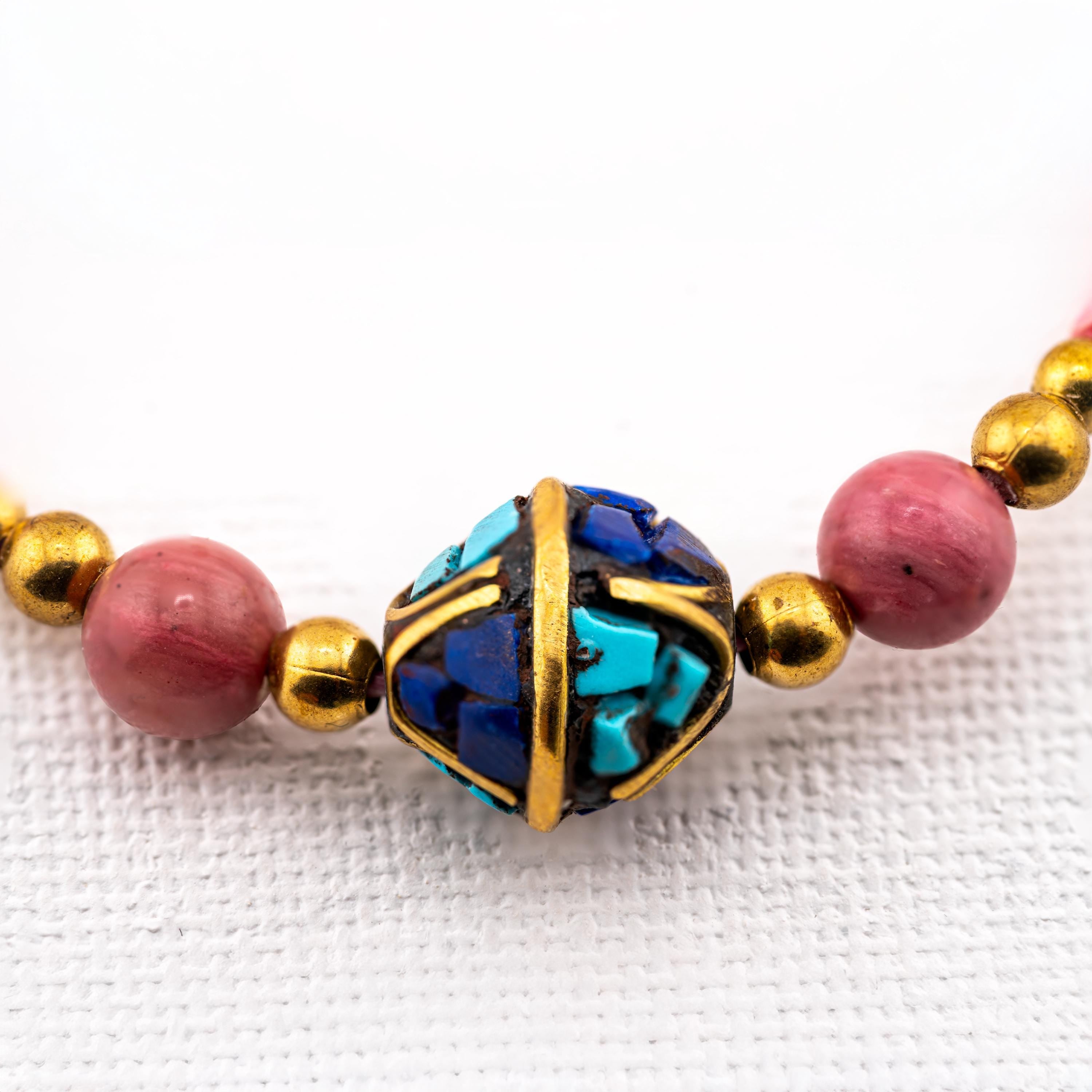 Pink Stone Inlay Bracelet for Women, Adjustable Thai Jewelry, Monk Blessed | Artisan Bloom