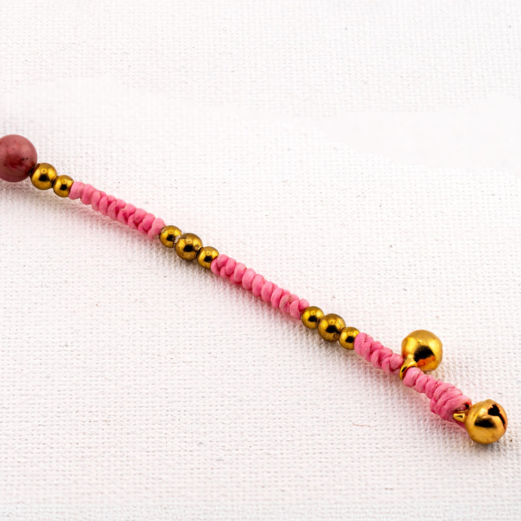Pink Stone Inlay Bracelet for Women, Adjustable Thai Jewelry, Monk Blessed | Artisan Bloom