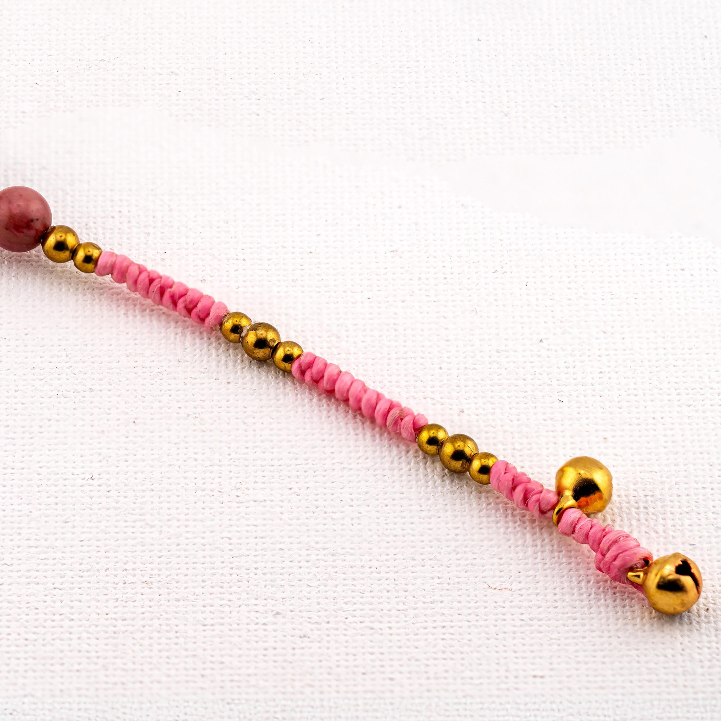 Pink Stone Inlay Bracelet for Women, Adjustable Thai Jewelry, Monk Blessed | Artisan Bloom