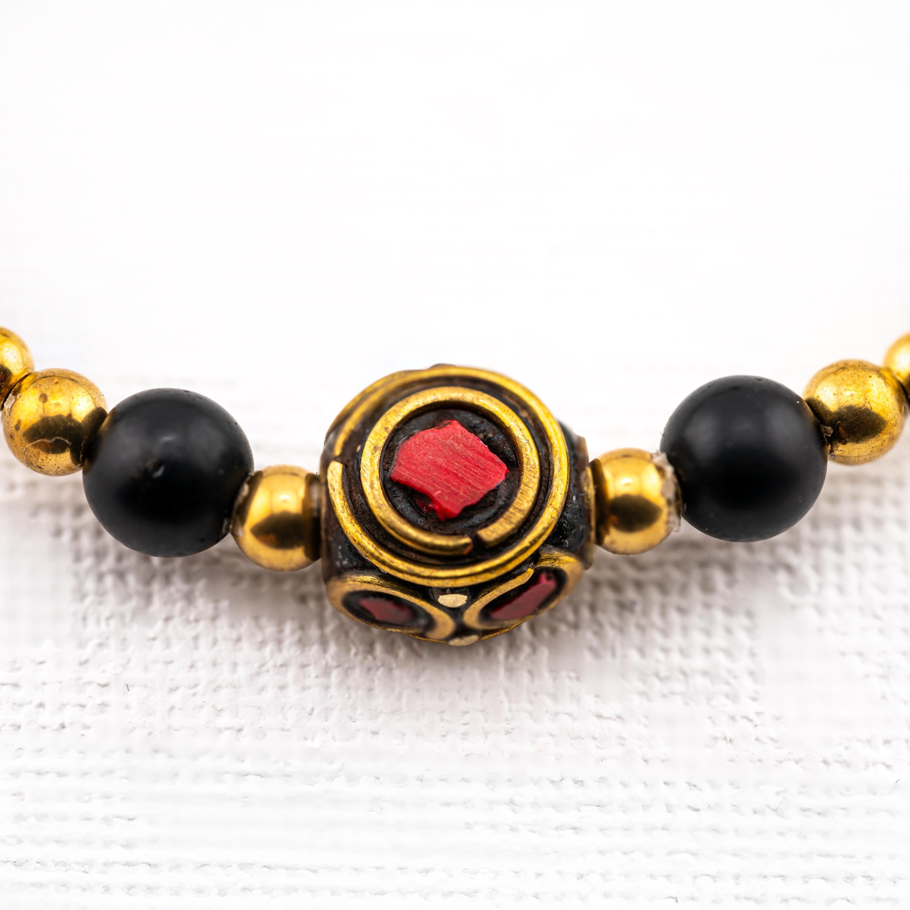 Black Stone Inlay Bracelet for Women, Adjustable Thai Jewelry, Monk Blessed | Artisan Valor