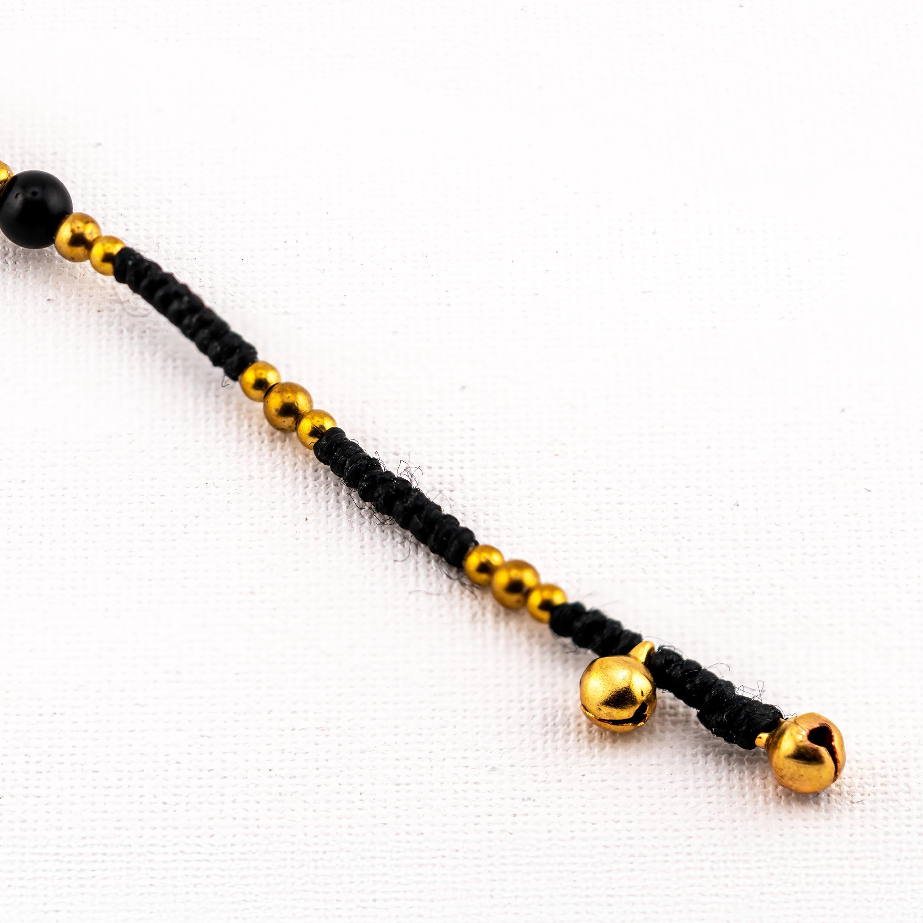 Black Stone Inlay Bracelet for Women, Adjustable Thai Jewelry, Monk Blessed | Artisan Valor