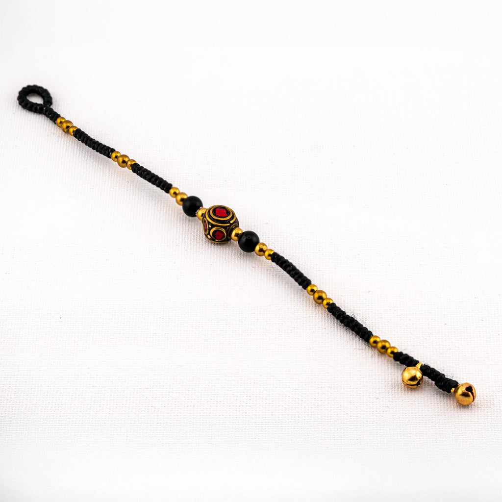 Black Stone Inlay Bracelet for Women, Adjustable Thai Jewelry, Monk Blessed | Artisan Valor