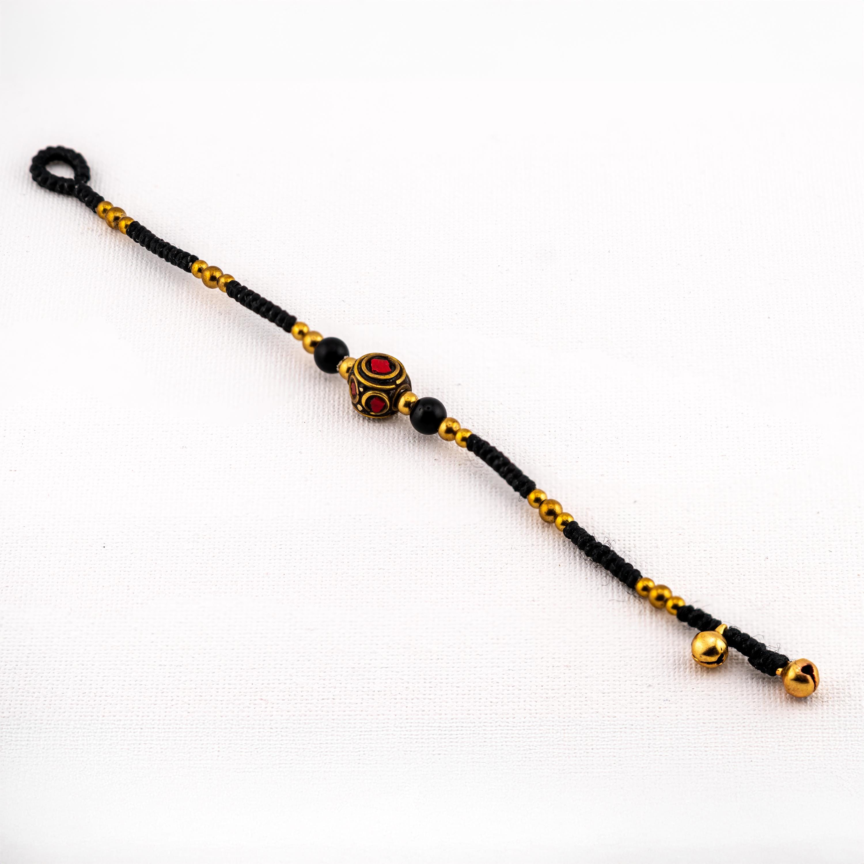 Black Stone Inlay Bracelet for Women, Adjustable Thai Jewelry, Monk Blessed | Artisan Valor