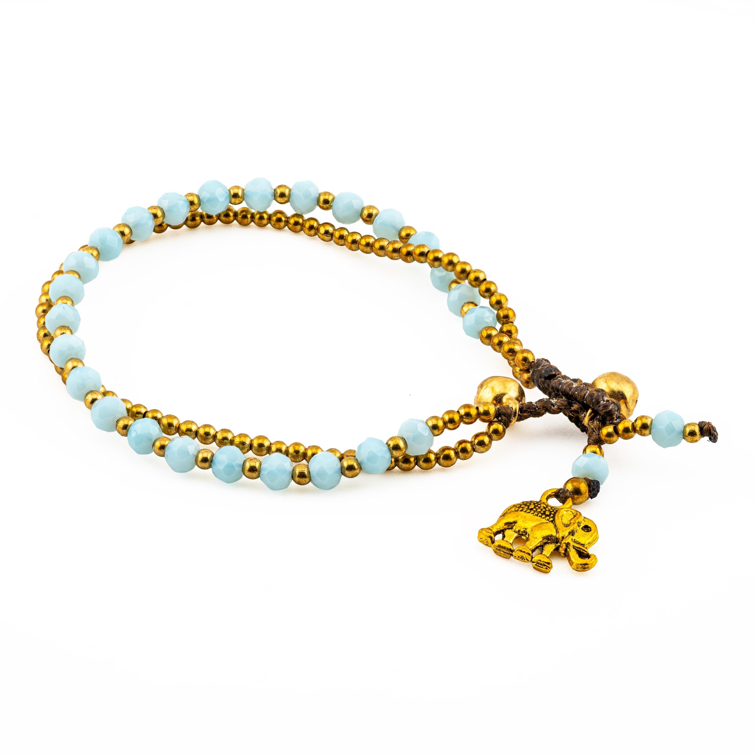 Sky Blue Elephant Bracelet for Women, Thai Glass Beads, Monk Blessed | Artisan Whisper