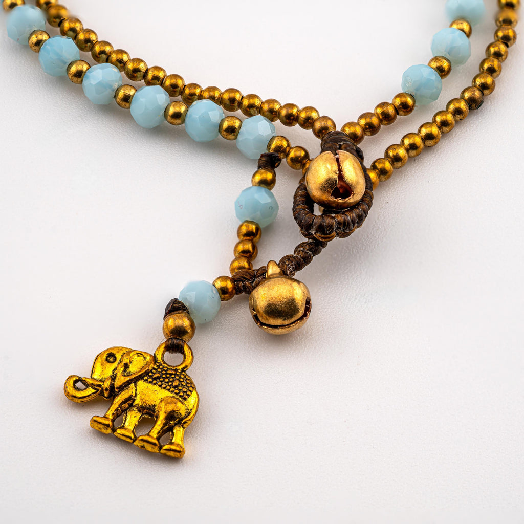Sky Blue Elephant Bracelet for Women, Thai Glass Beads, Monk Blessed | Artisan Whisper