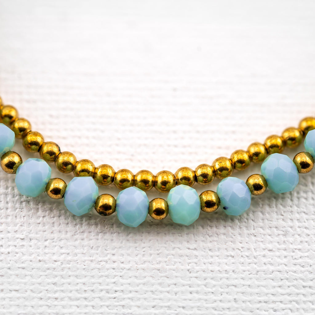Sky Blue Elephant Bracelet for Women, Thai Glass Beads, Monk Blessed | Artisan Whisper