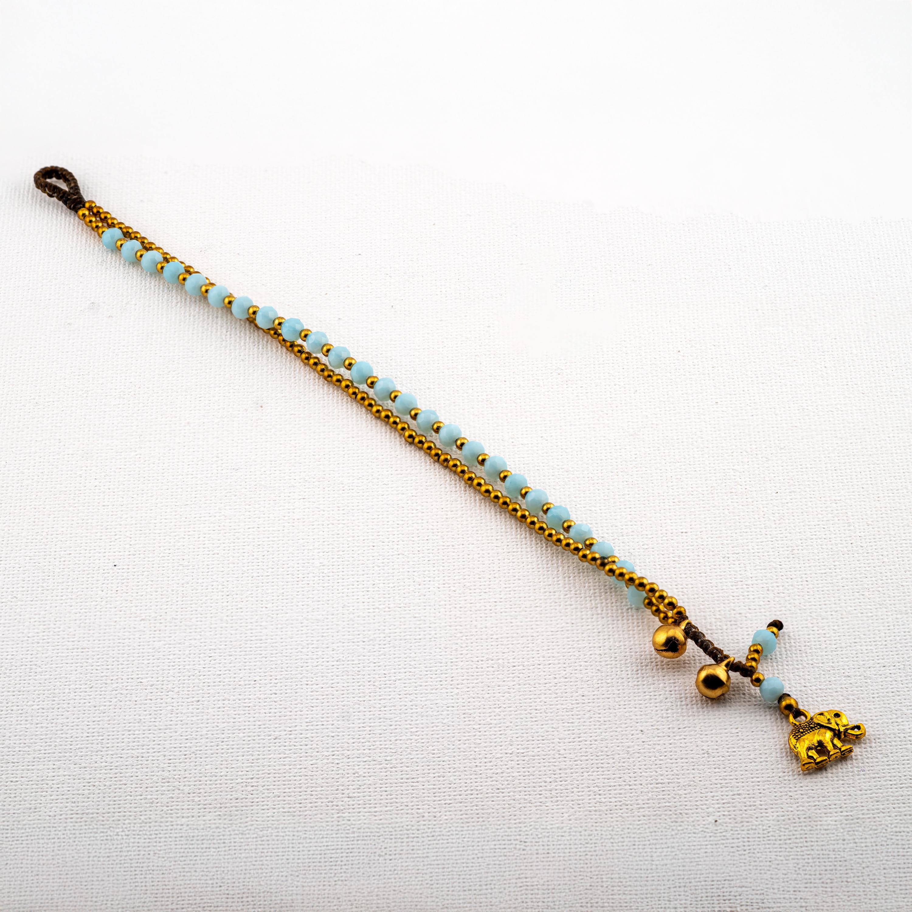 Sky Blue Elephant Bracelet for Women, Thai Glass Beads, Monk Blessed | Artisan Whisper