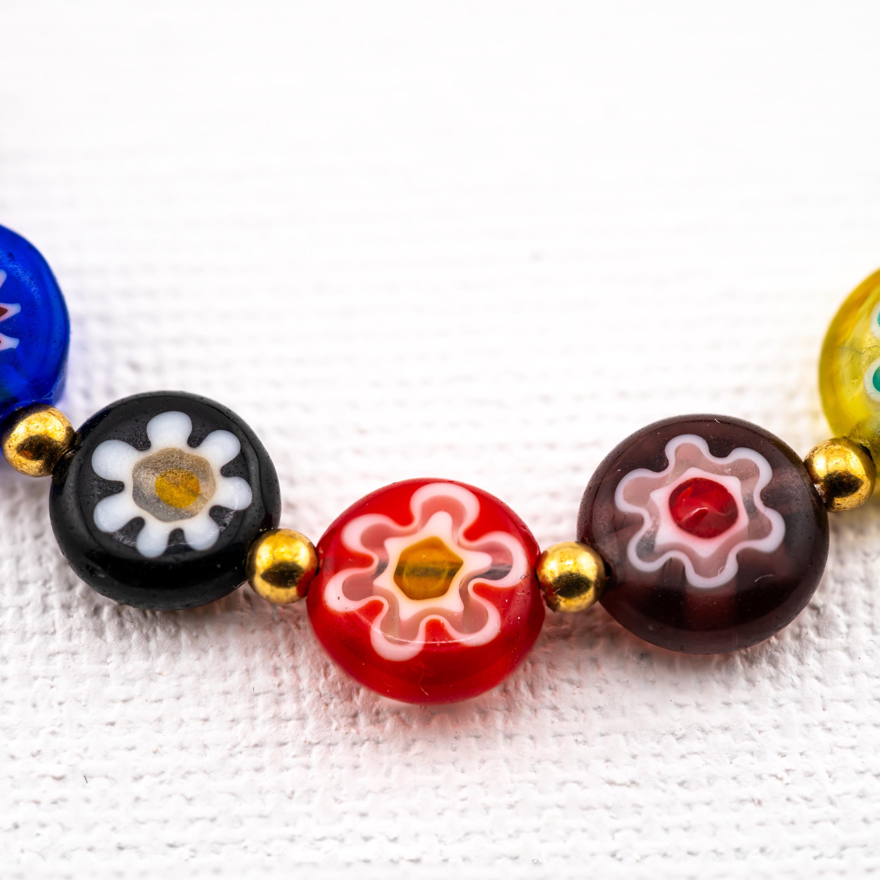 Colorful Floral Glass Bracelet for Women, Adjustable Thai Jewelry, Monk Blessed | Artisan Petals