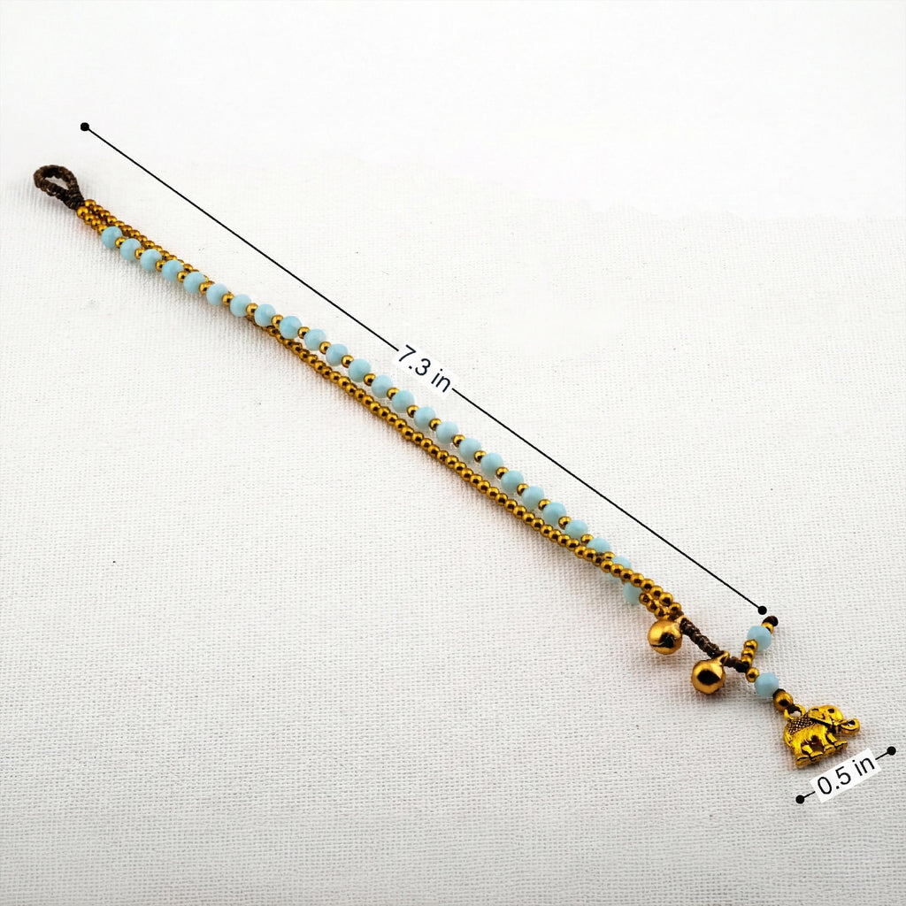 Sky Blue Elephant Bracelet for Women, Thai Glass Beads, Monk Blessed | Artisan Whisper