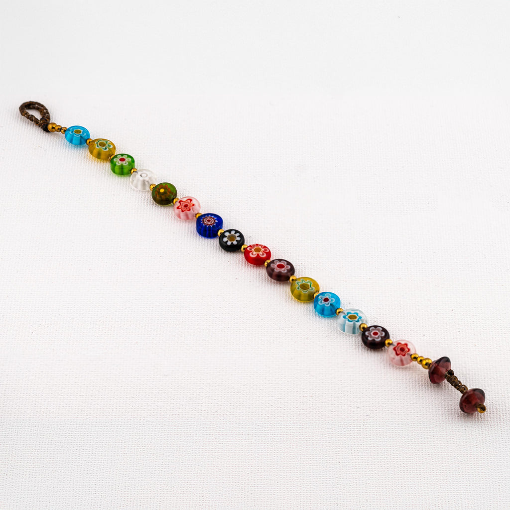 Colorful Floral Glass Bracelet for Women, Adjustable Thai Jewelry, Monk Blessed | Artisan Petals