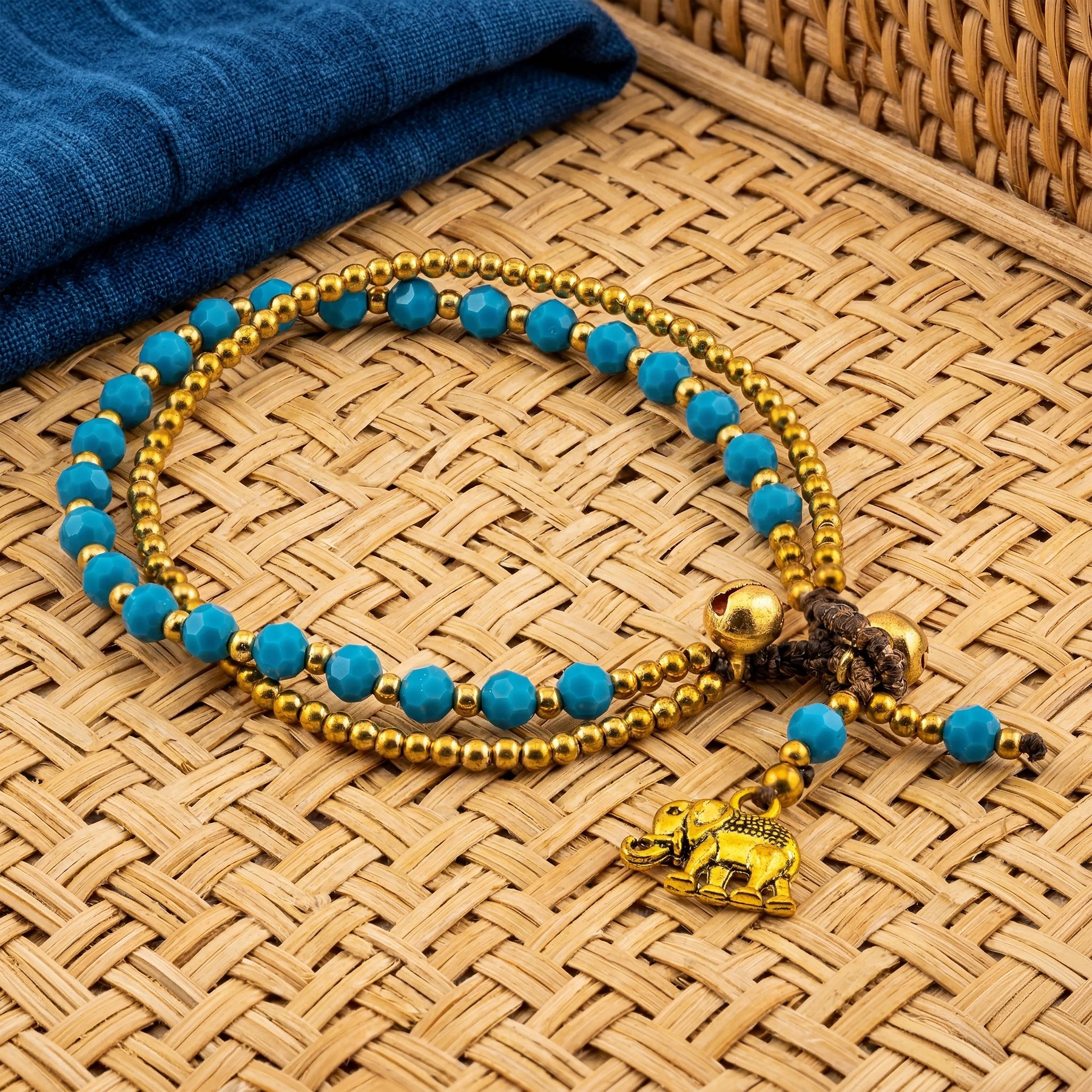 Turquoise Blue Elephant Bracelet for Women, Thai Glass Beads, Monk Blessed | Artisan Whisper