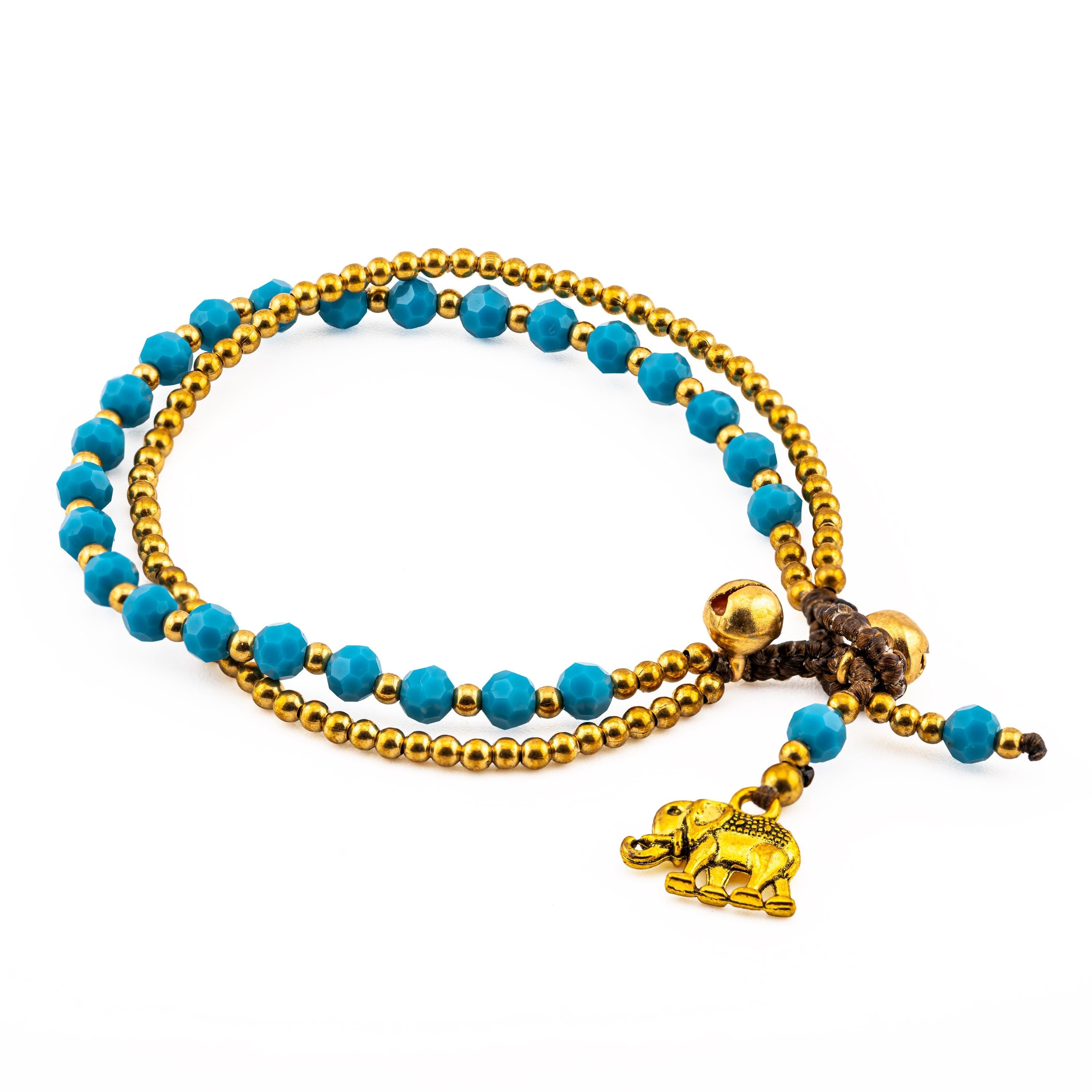 Turquoise Blue Elephant Bracelet for Women, Thai Glass Beads, Monk Blessed | Artisan Whisper