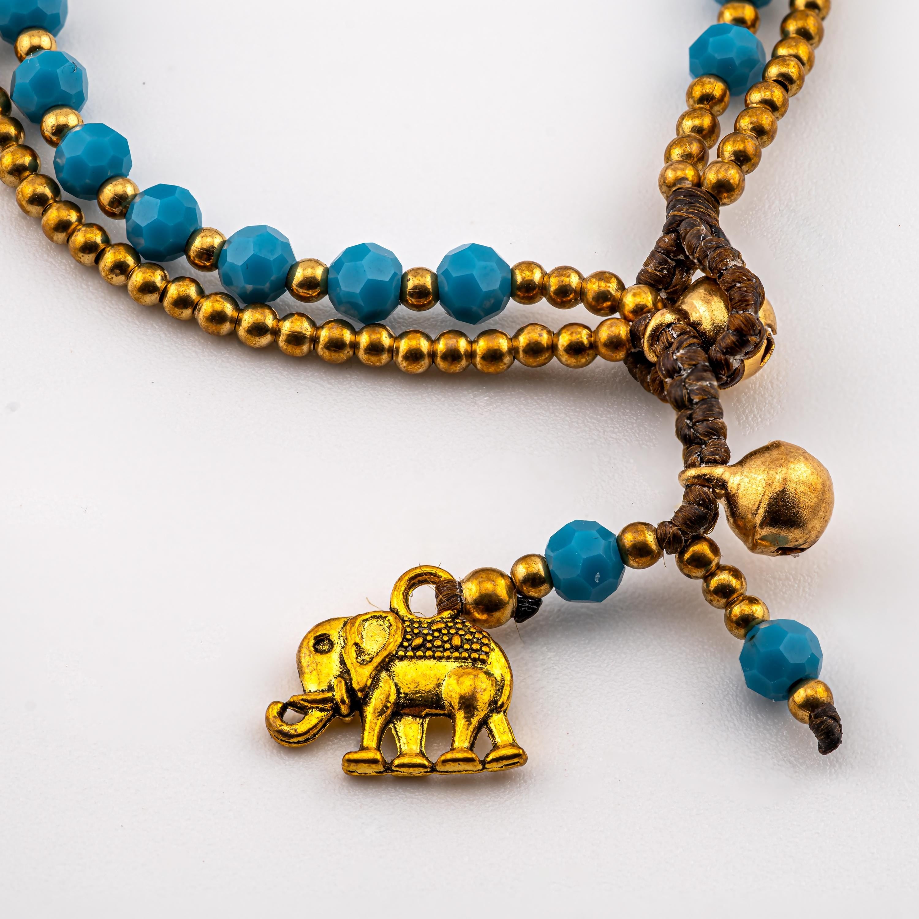 Turquoise Blue Elephant Bracelet for Women, Thai Glass Beads, Monk Blessed | Artisan Whisper
