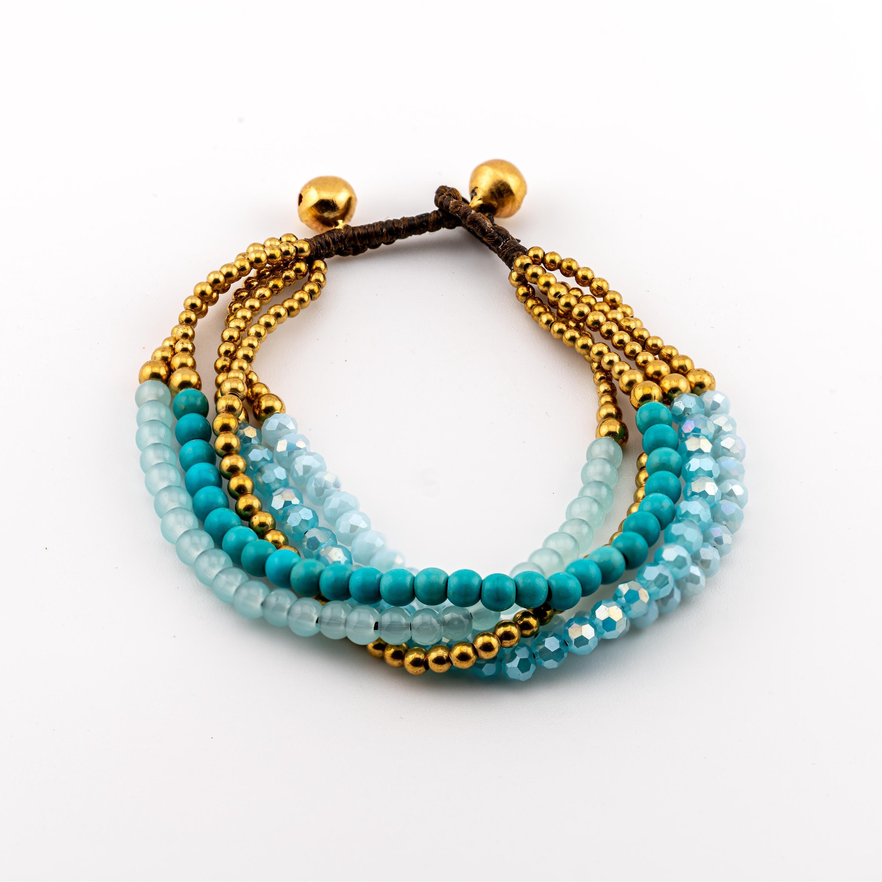 Turquoise Five-Strand Bracelet for Women, Thai Glass and Stone Beads, Monk Blessed | Artisan Lagoon