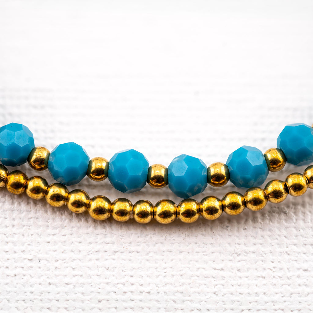 Turquoise Blue Elephant Bracelet for Women, Thai Glass Beads, Monk Blessed | Artisan Whisper