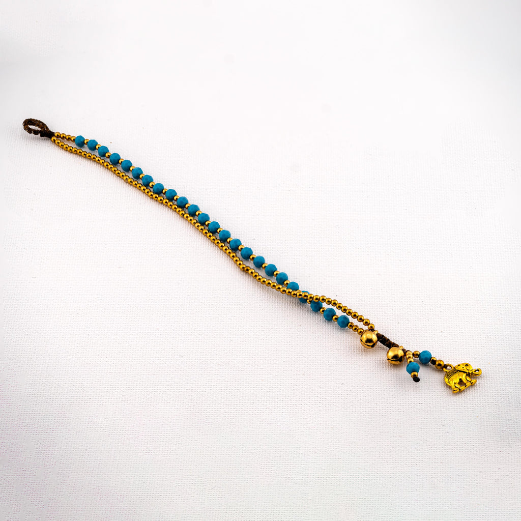 Turquoise Blue Elephant Bracelet for Women, Thai Glass Beads, Monk Blessed | Artisan Whisper