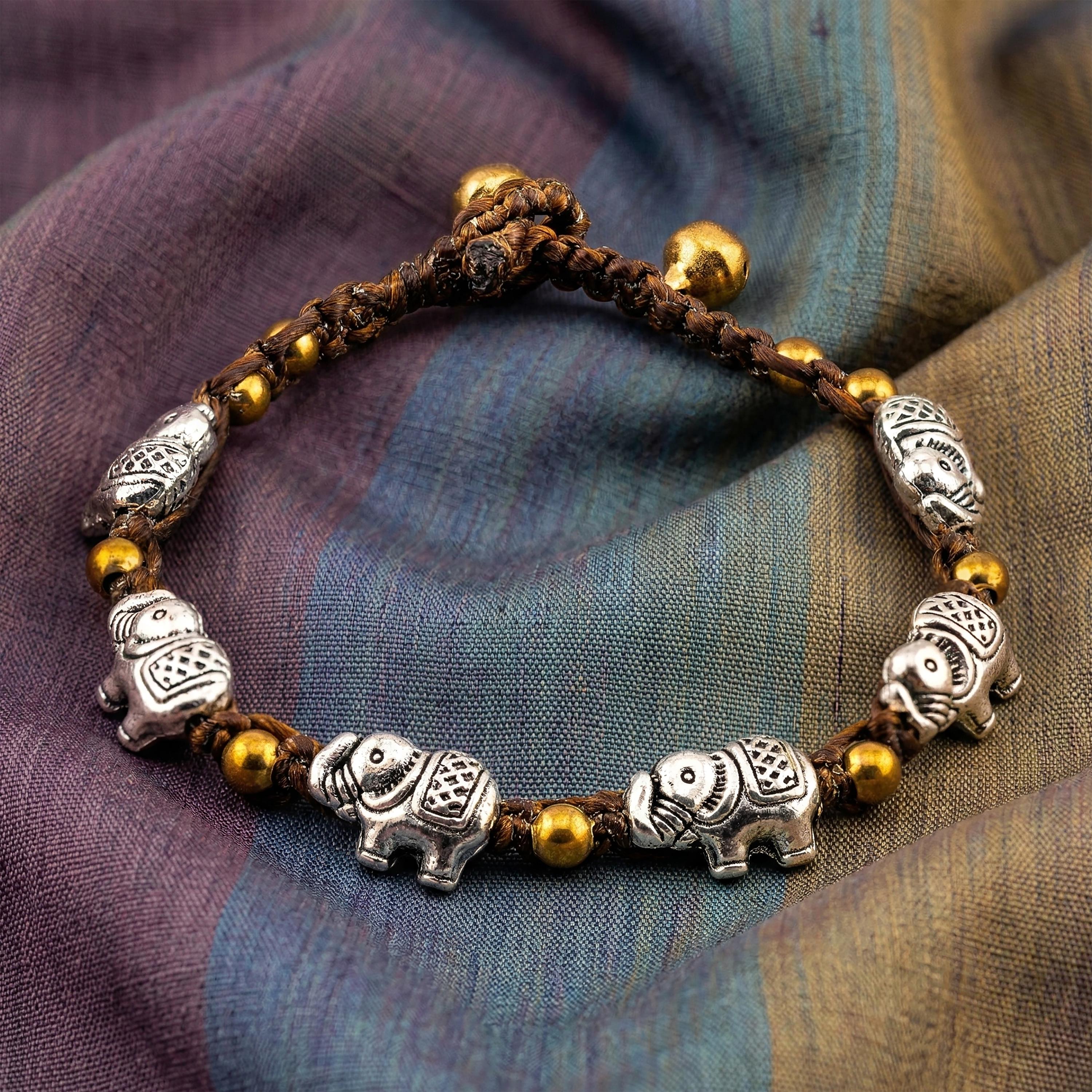 Silver Elephant Bracelet for Women, Adjustable Thai Jewelry, Monk Blessed | Artisan Elephant