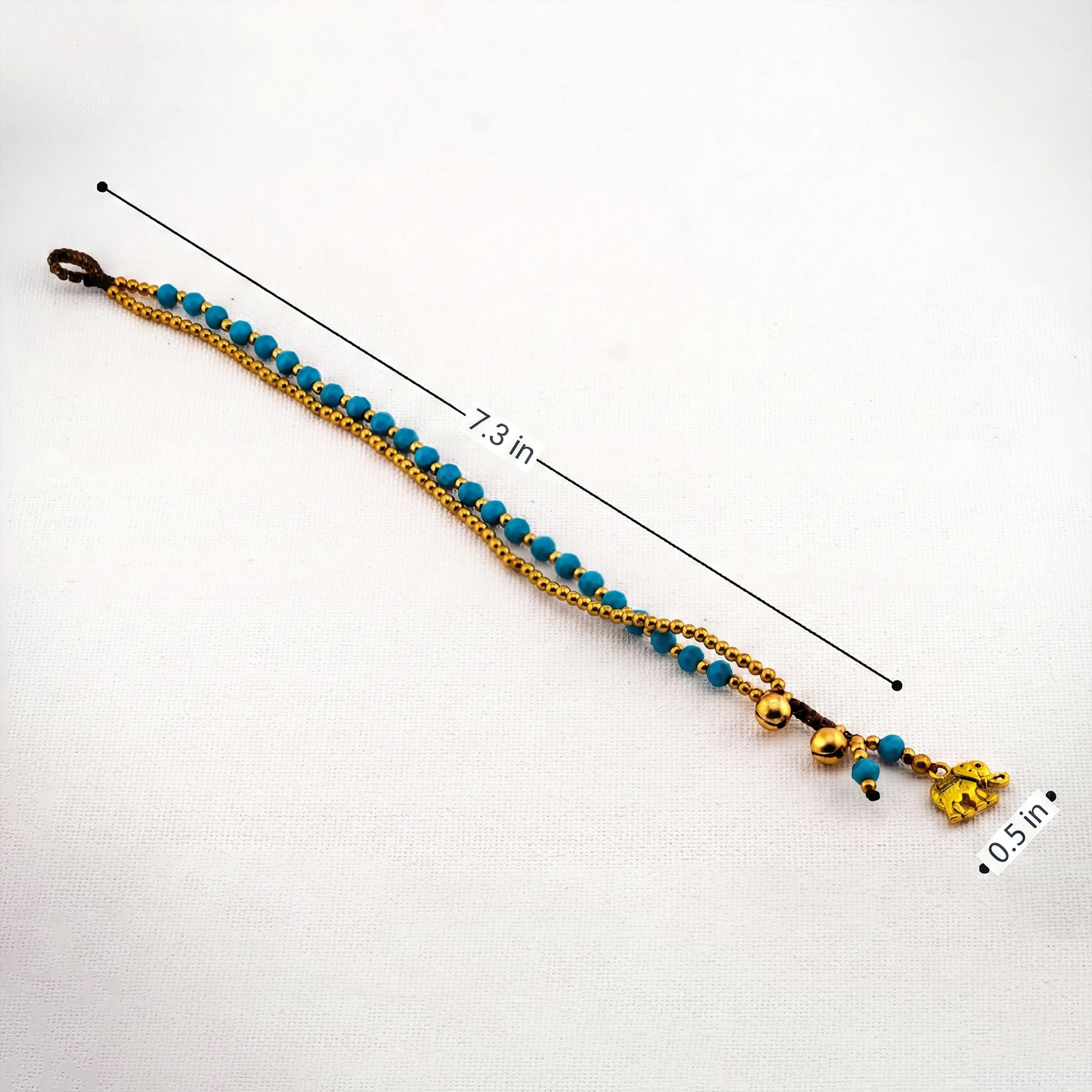 Turquoise Blue Elephant Bracelet for Women, Thai Glass Beads, Monk Blessed | Artisan Whisper