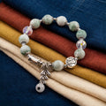 Green Stone Leaf Charm Bracelet for Women, Thai Handmade, Monk Blessed | Artisan Harmony