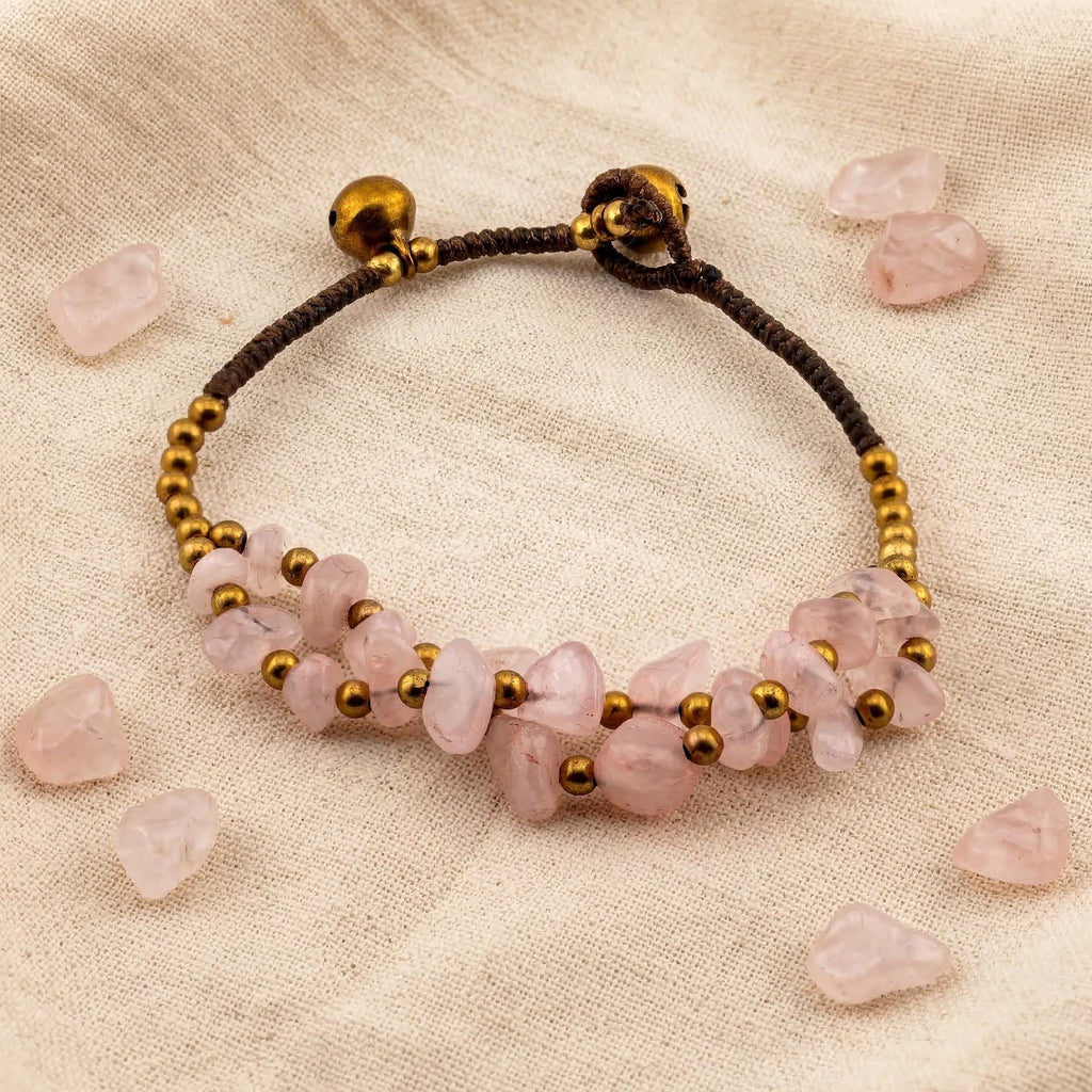 Pink Stone Chip Bracelet for Women, Adjustable Thai Jewelry, Monk Blessed | Artisan Rose