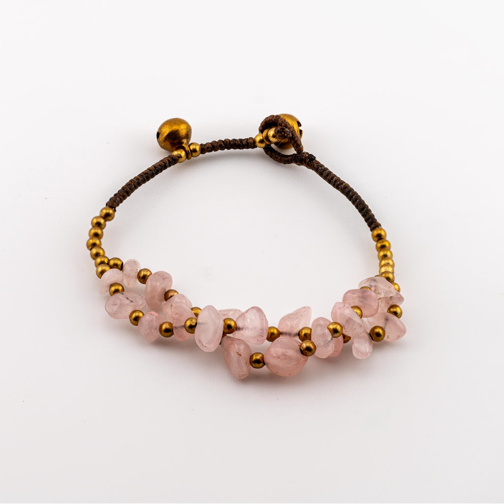 Pink Stone Chip Bracelet for Women, Adjustable Thai Jewelry, Monk Blessed | Artisan Rose